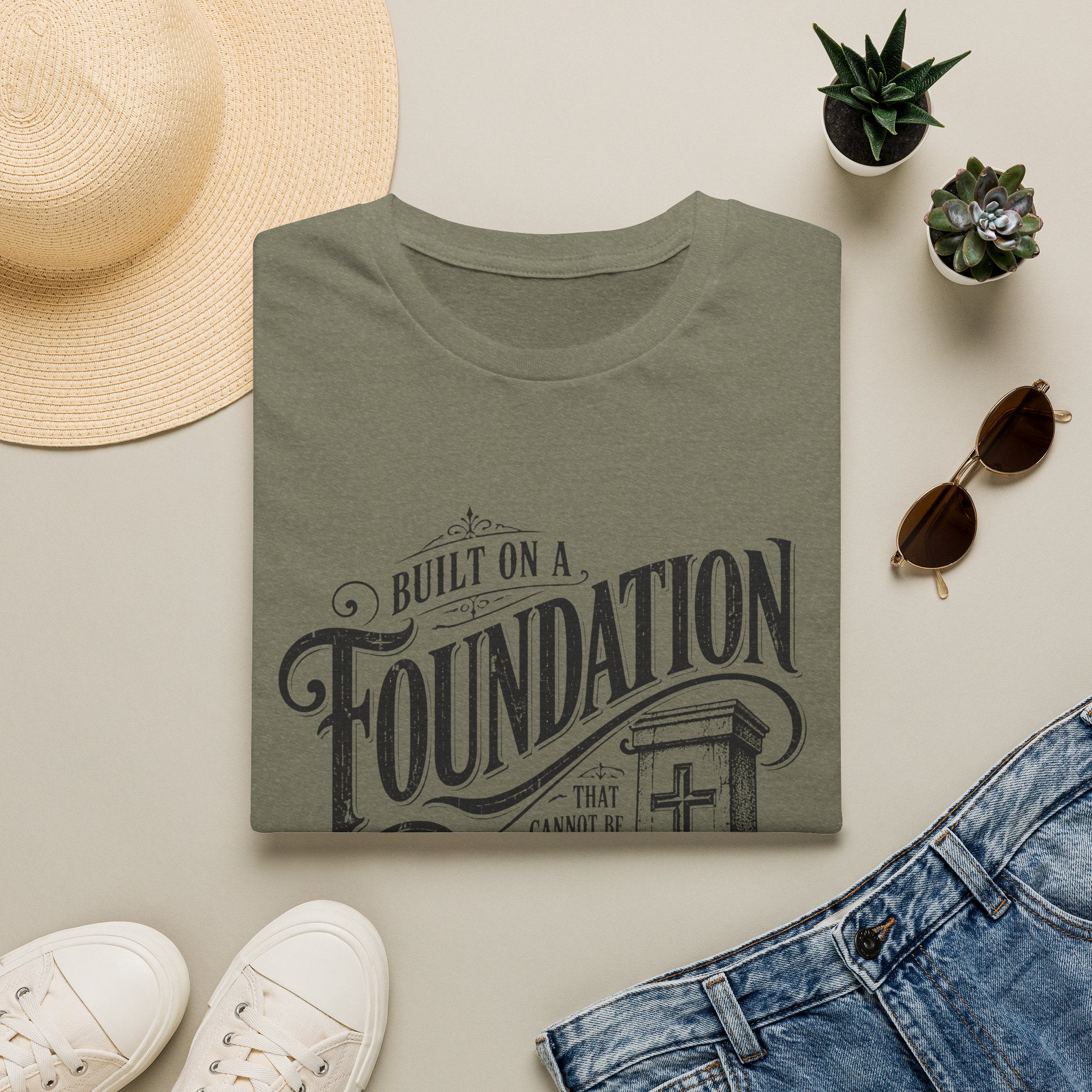 Foundation Christian T-Shirt — "Built on a Foundation" Inspirational Faith Tee