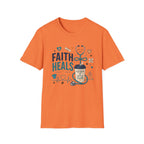 Faith Heals T‑Shirt — Inspirational Medical Stethoscope Coffee Design