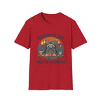 T‑Shirt — Running On Prayer & Coffee Raccoon Graphic Tee