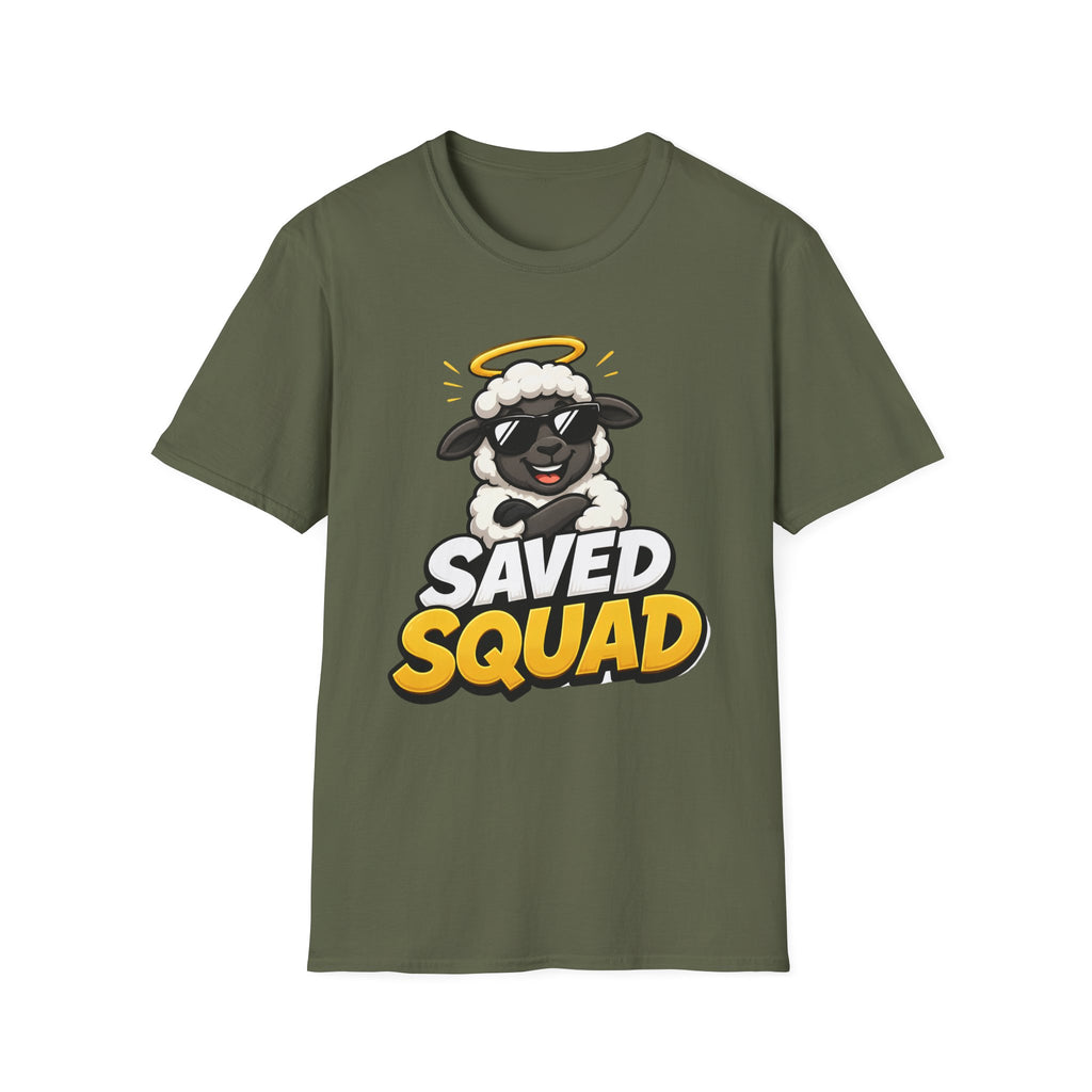 Saved Squad T‑Shirt — Cute Angel Sheep Graphic Tee for Christian Youth & Church Groups