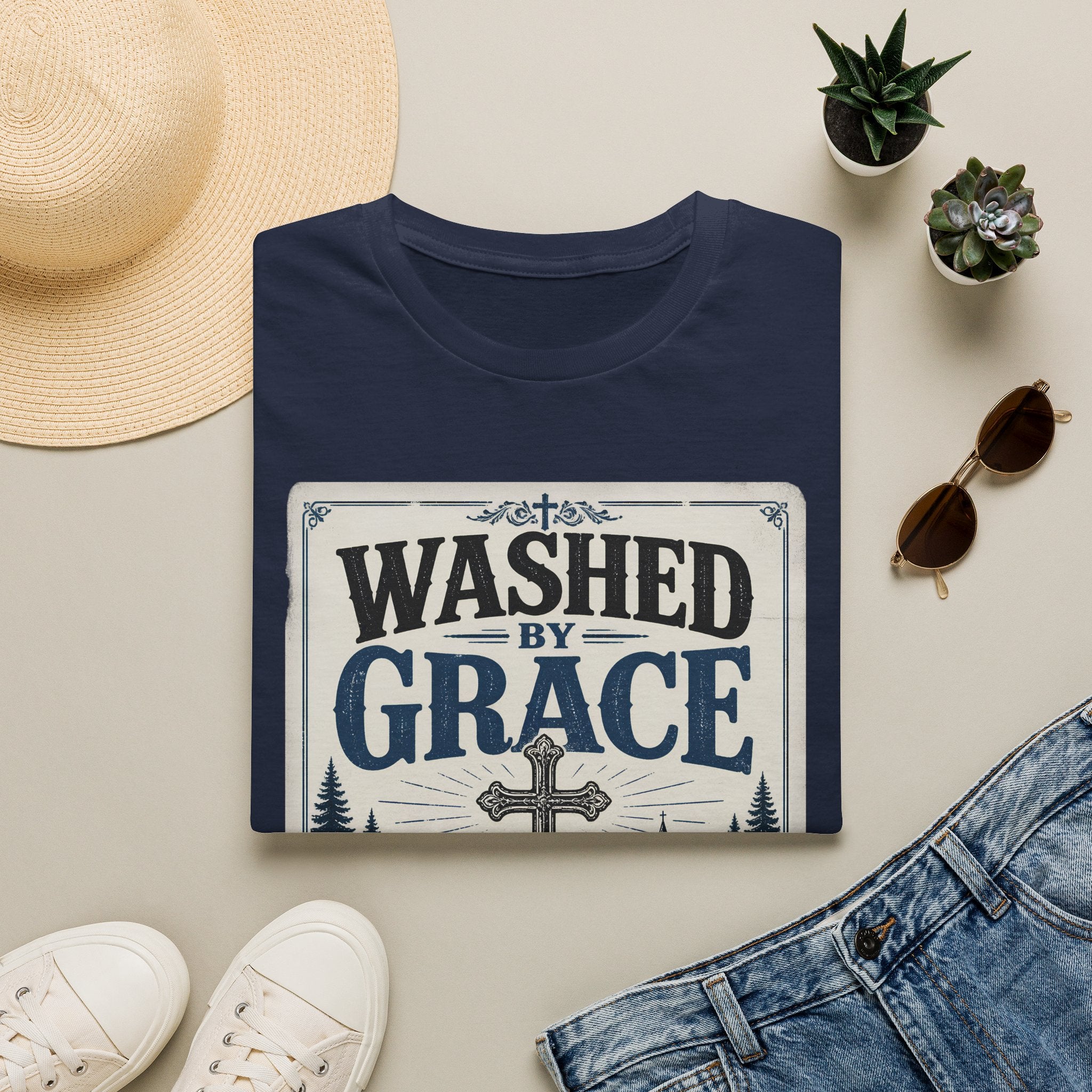 Washed By Grace T‑Shirt — Christian Faith Cross Tee
