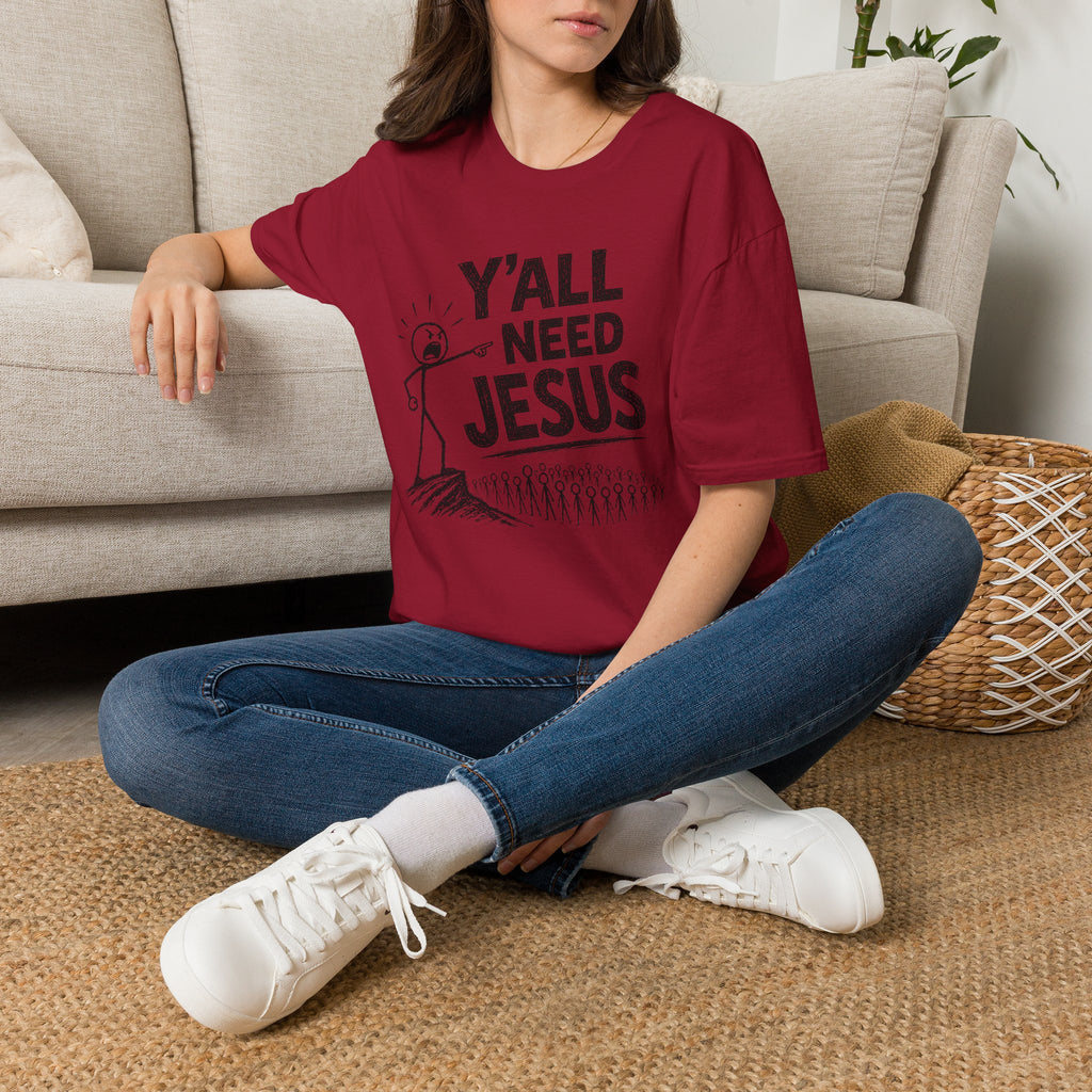 Y'all Need Jesus T-Shirt — Funny Christian Faith Tee, Stick Figure Prayer Graphic