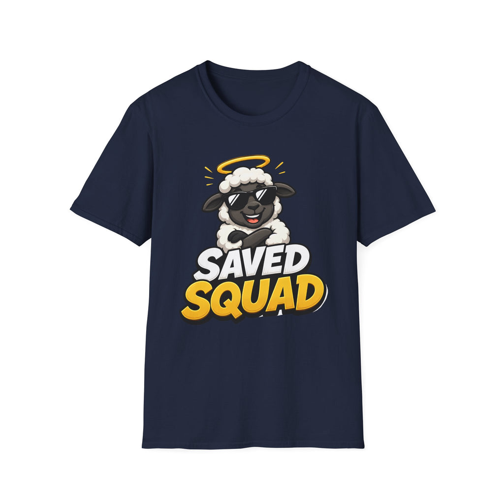 Saved Squad T‑Shirt — Cute Angel Sheep Graphic Tee for Christian Youth & Church Groups