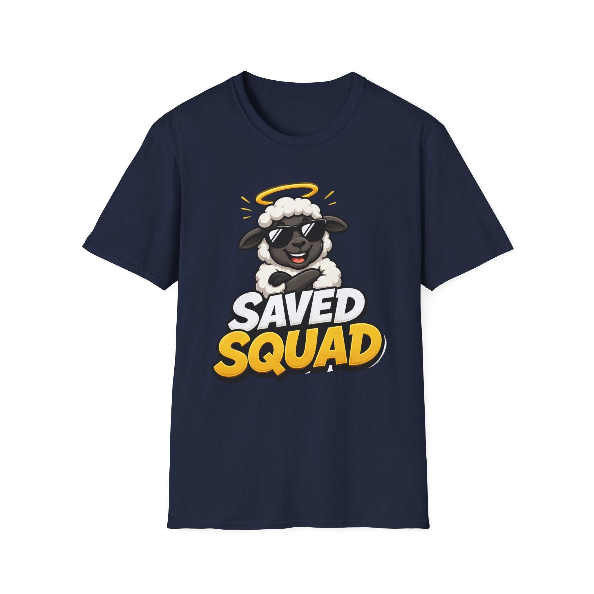 Saved Squad T‑Shirt — Cute Angel Sheep Graphic Tee for Christian Youth & Church Groups