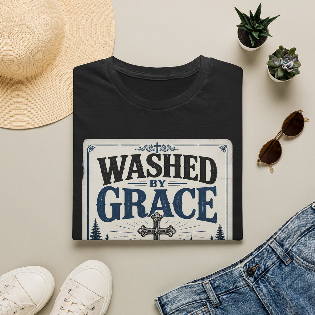 Washed By Grace T‑Shirt — Christian Faith Cross Tee
