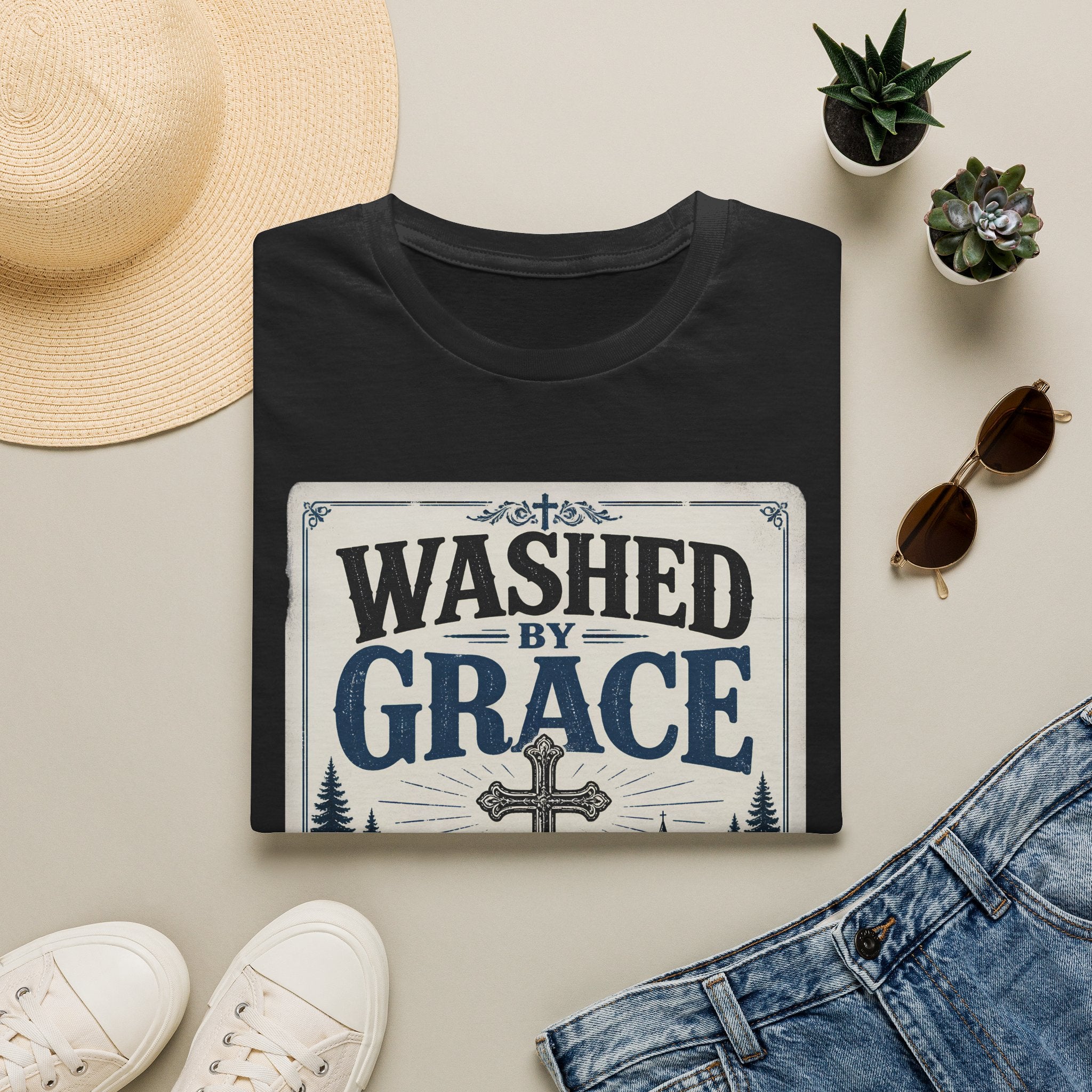 Washed By Grace T‑Shirt — Christian Faith Cross Tee