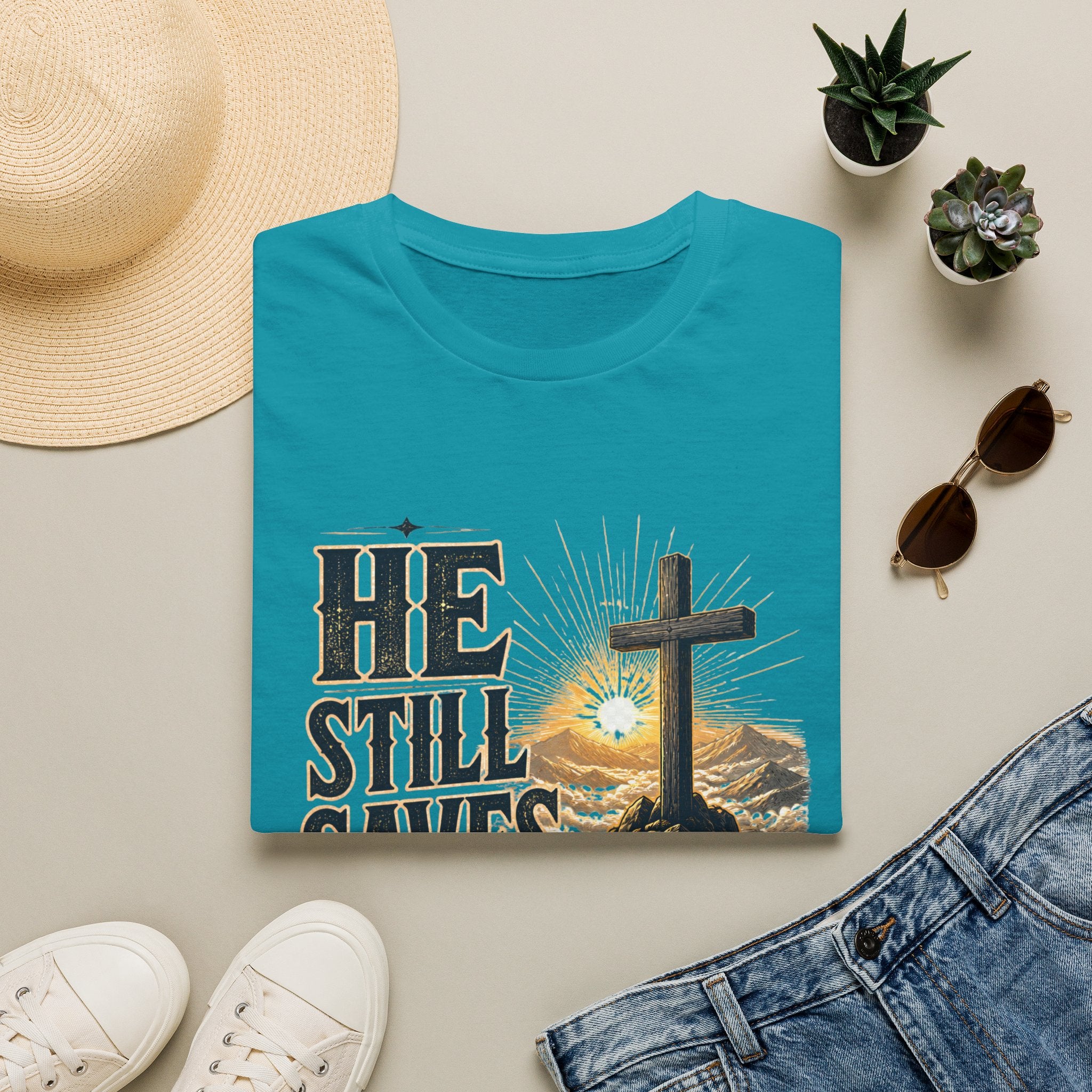 He Still Saves T-Shirt — Christian Cross Faith Graphic Tee