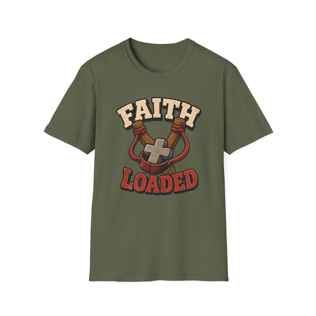 Faith Loaded T-Shirt — Christian Slingshot Cross Graphic Tee