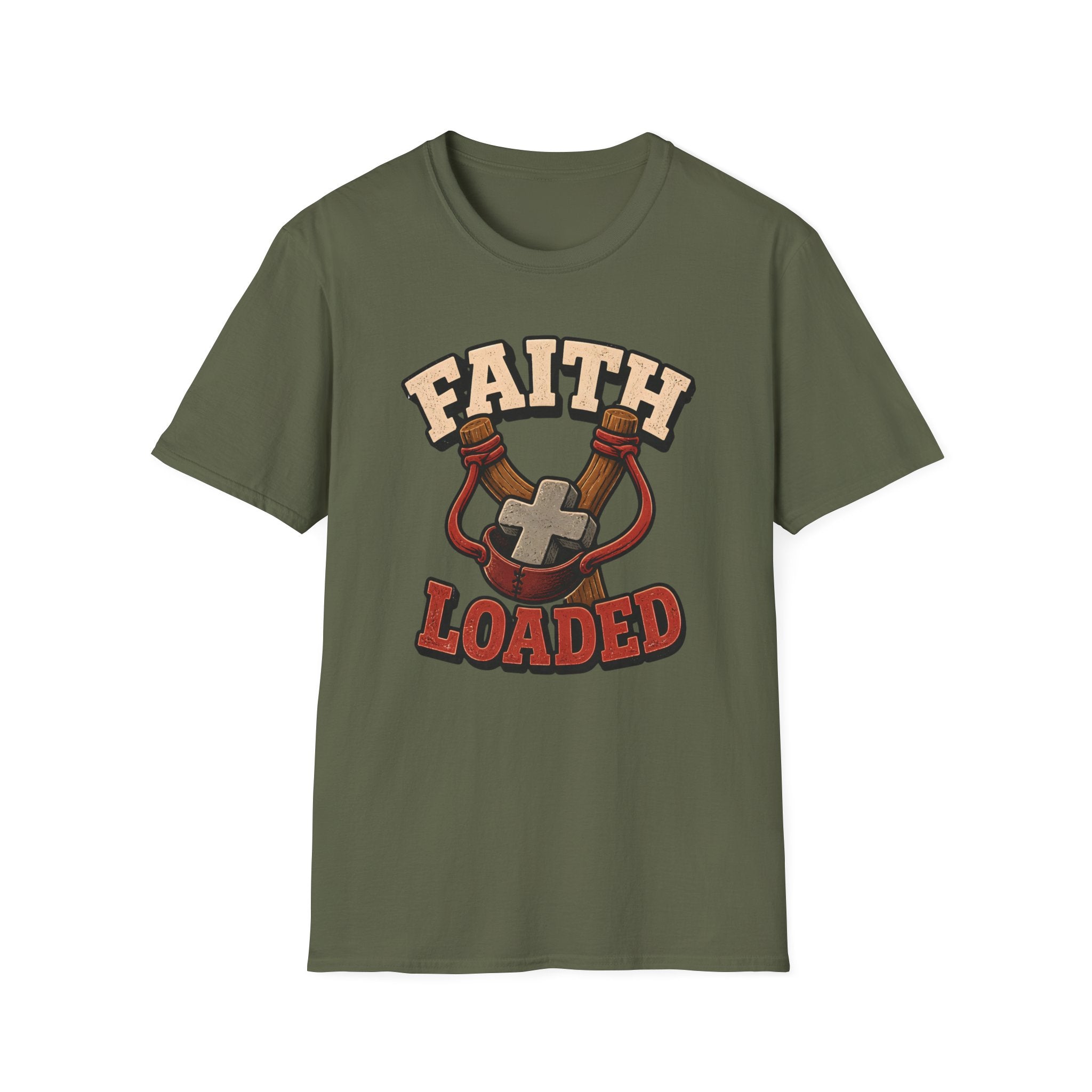 Faith Loaded T-Shirt — Christian Slingshot Cross Graphic Tee