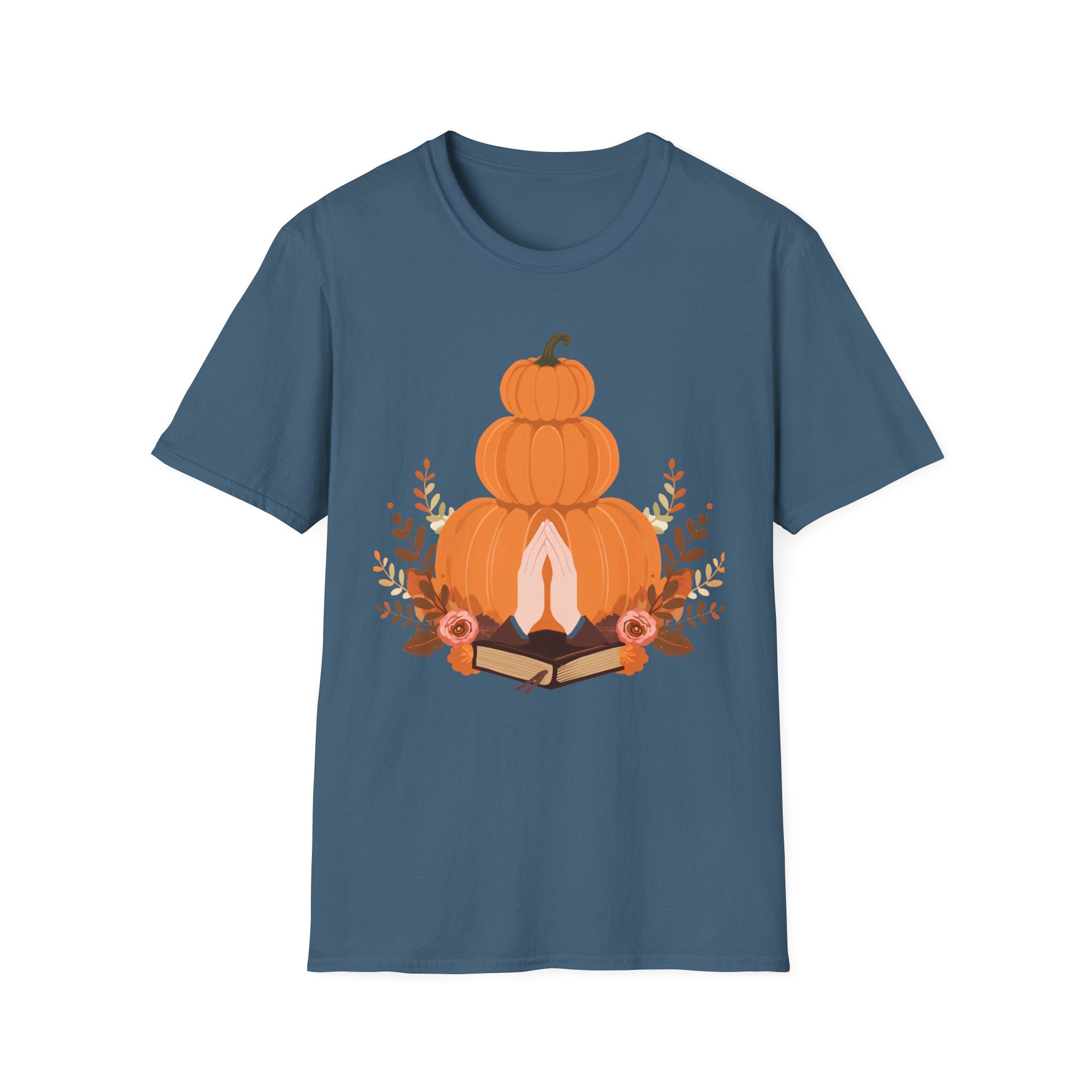 Pumpkin Stack T‑Shirt — Autumn Floral Fall Graphic Tee