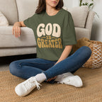 God Is Greater T-Shirt — Retro Faith Graphic Tee (1 John 4:4)