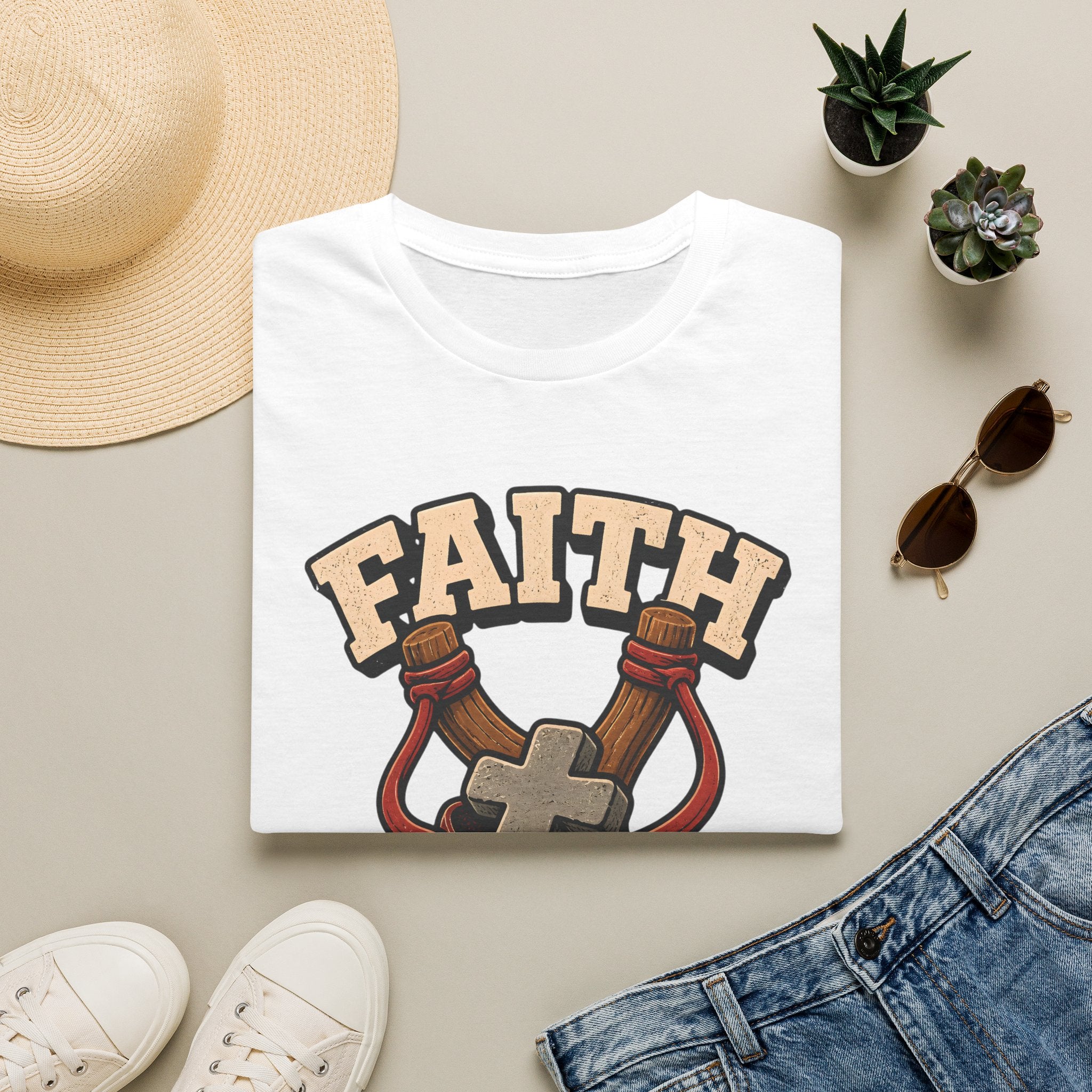 Faith Loaded T-Shirt — Christian Slingshot Cross Graphic Tee
