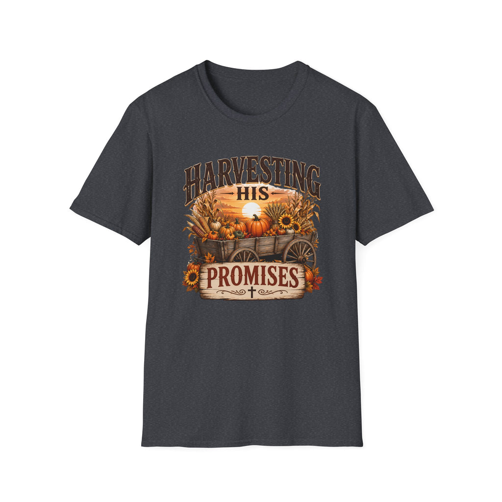 Harvesting His Promises T-Shirt — Fall Pumpkin & Sunflower Faith Tee