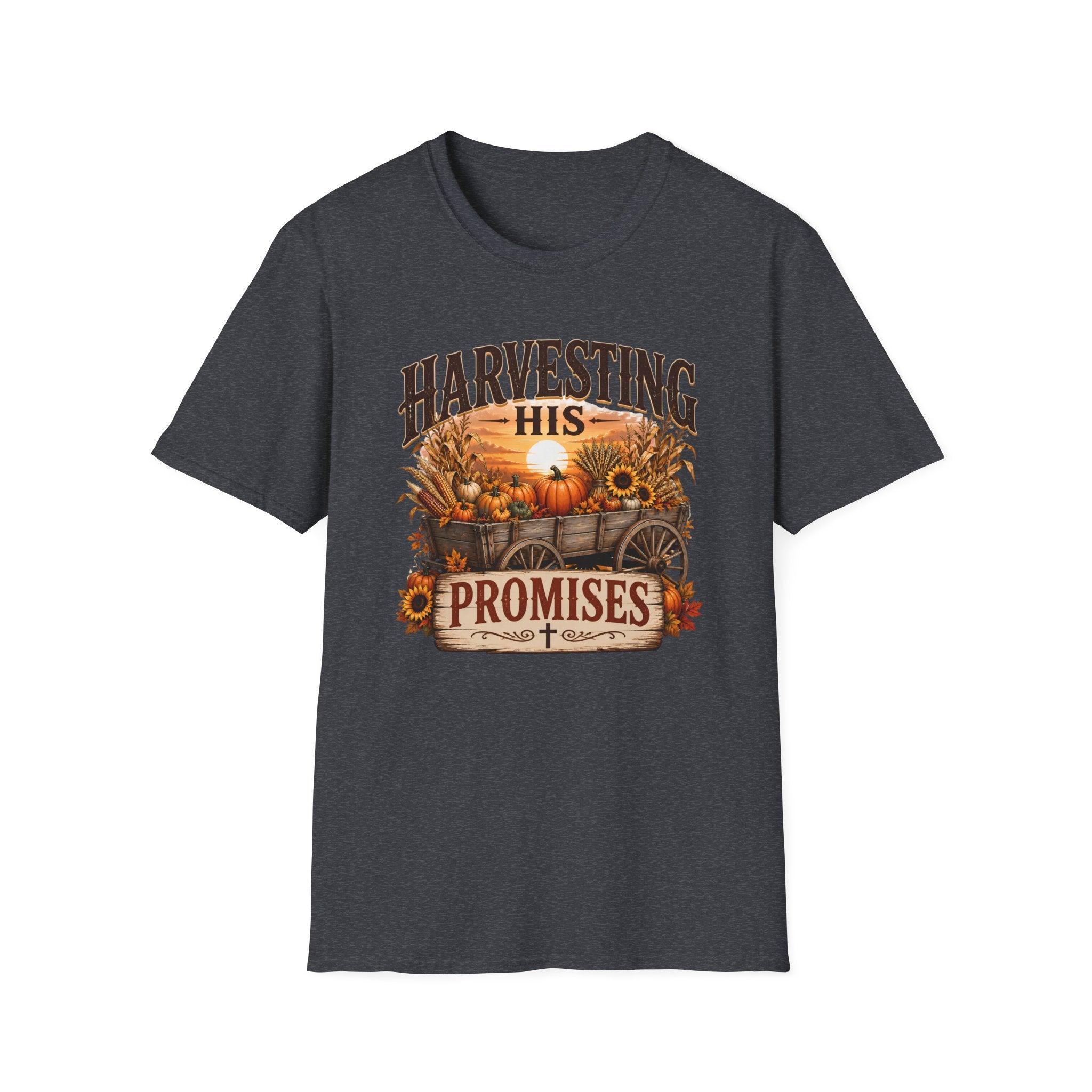 Harvesting His Promises T-Shirt — Fall Pumpkin & Sunflower Faith Tee