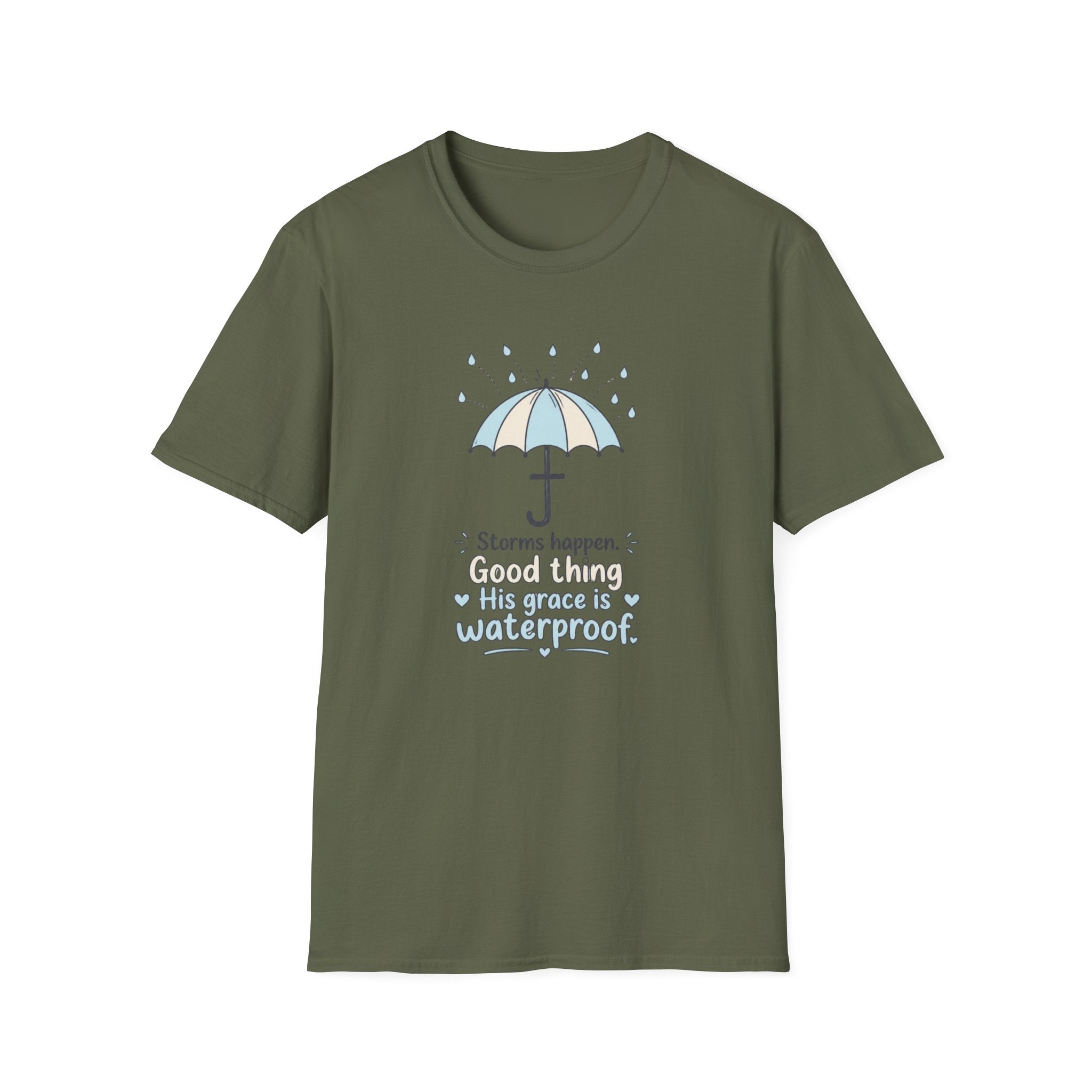 Inspirational Umbrella T‑Shirt — "Storms Happen" Faith Graphic Tee