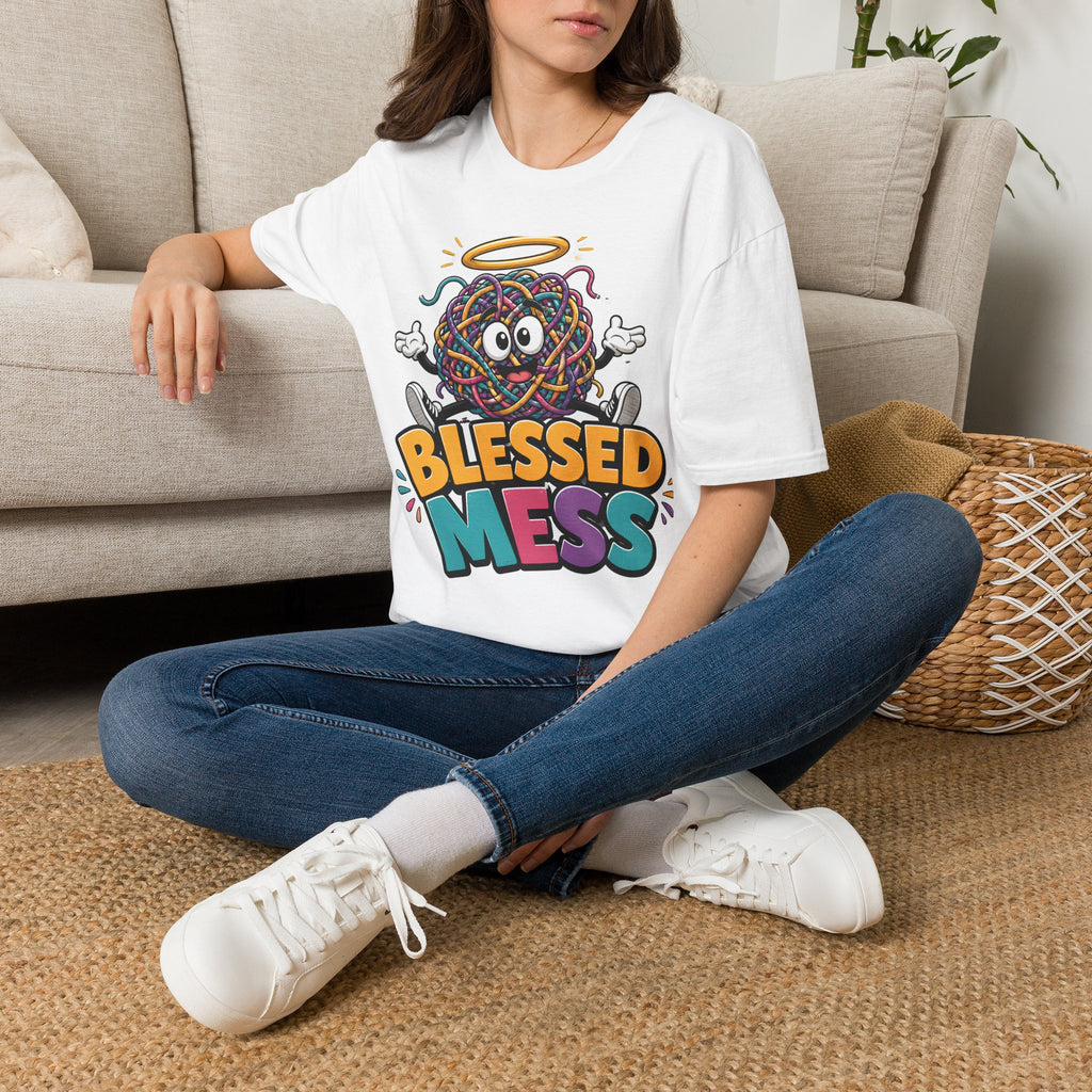 Blessed Mess T-Shirt — Cute Angelic Tangled Yarns Graphic Tee