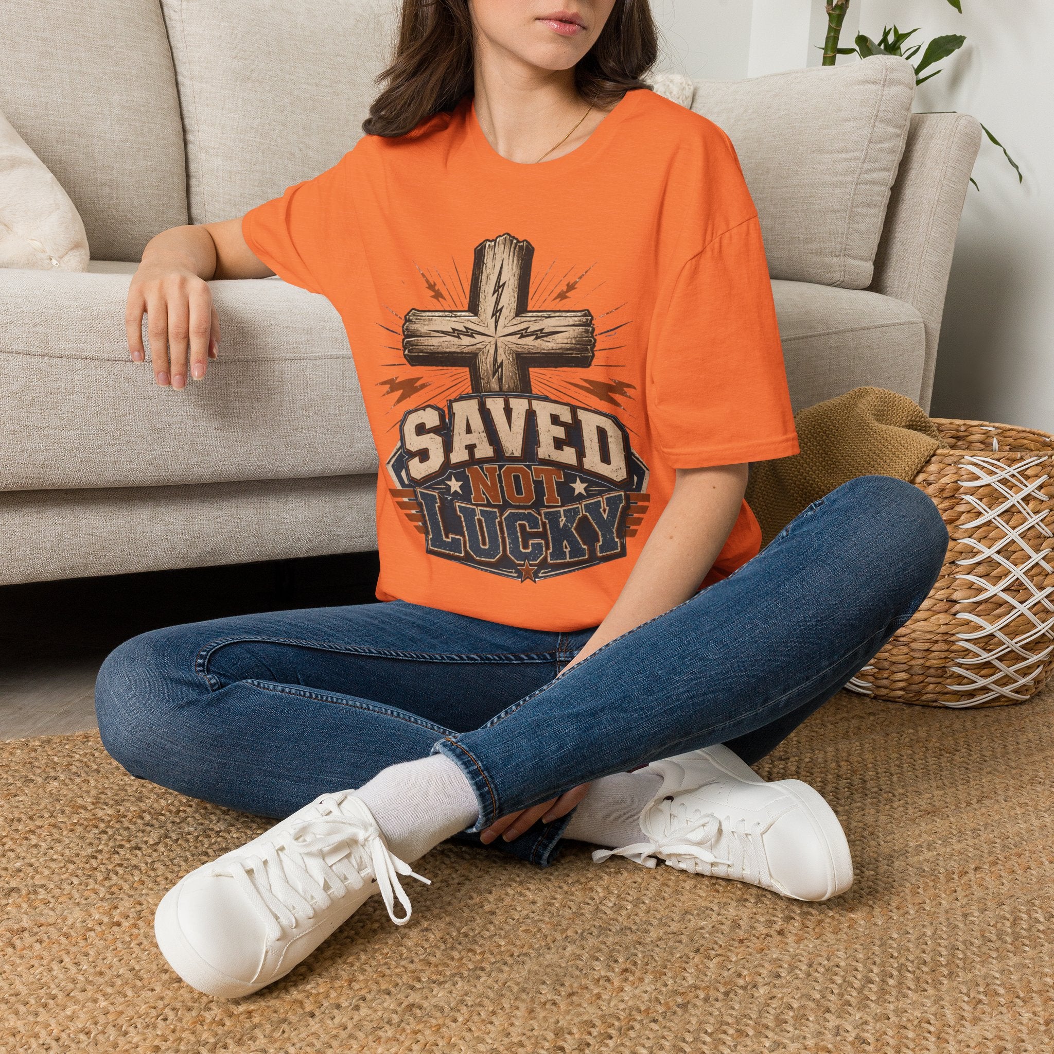 Saved Not Lucky T-Shirt — Christian Cross Faith Graphic Tee