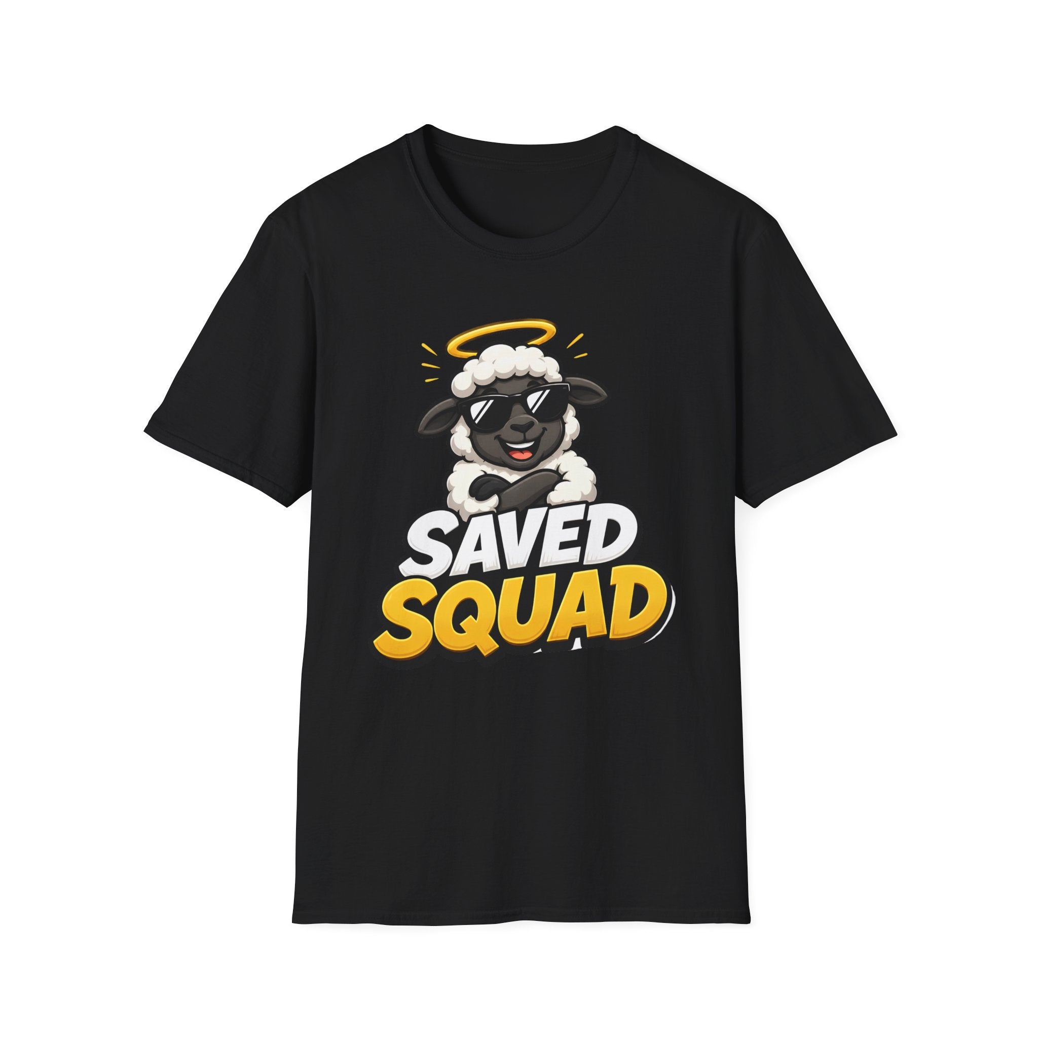 Saved Squad T‑Shirt — Cute Angel Sheep Graphic Tee for Christian Youth & Church Groups