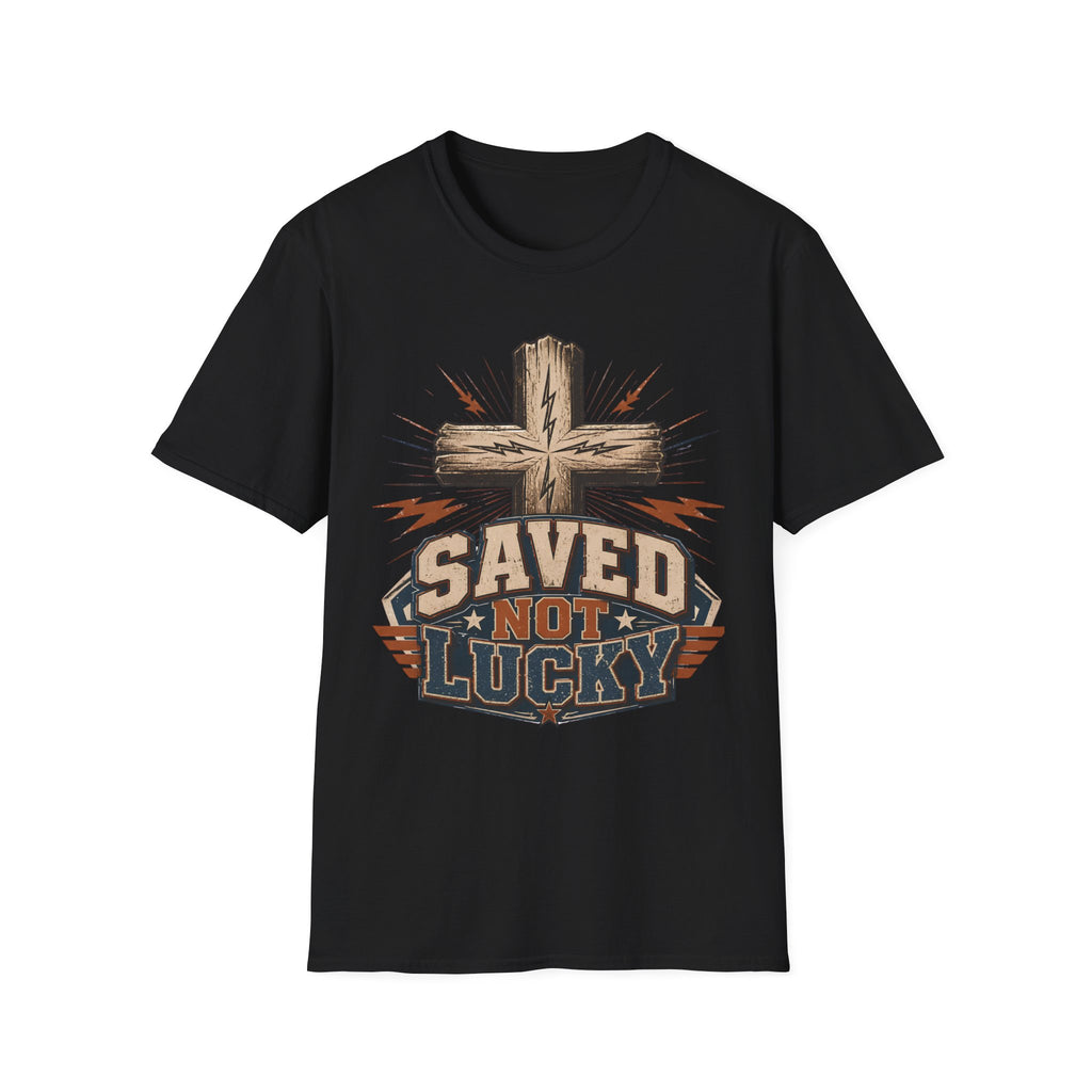 Saved Not Lucky T-Shirt — Christian Cross Faith Graphic Tee