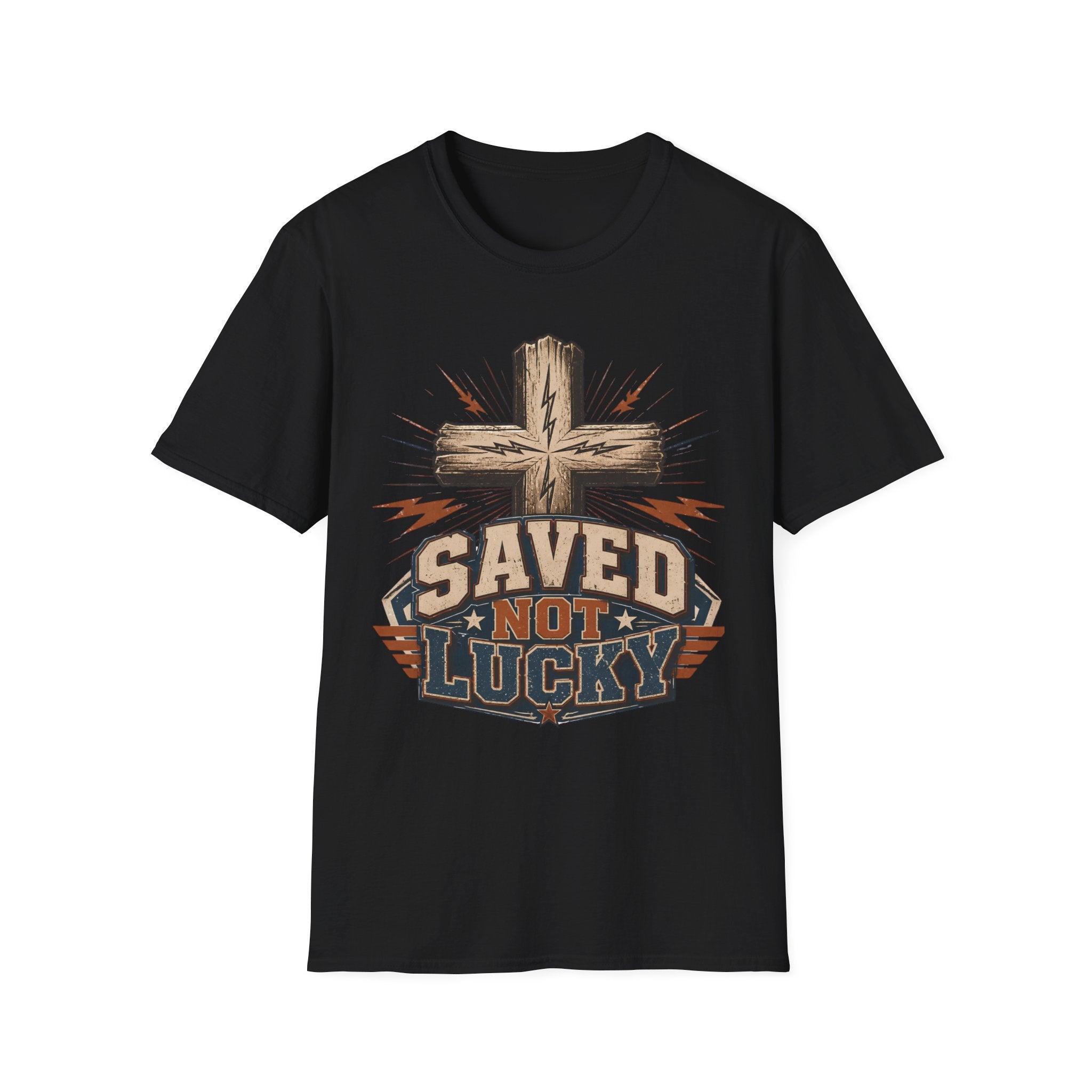Saved Not Lucky T-Shirt — Christian Cross Faith Graphic Tee