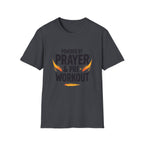Prayer & Pre-Workout T-Shirt — "Powered by Prayer & Pre-Workout" Christian Fitness Tee