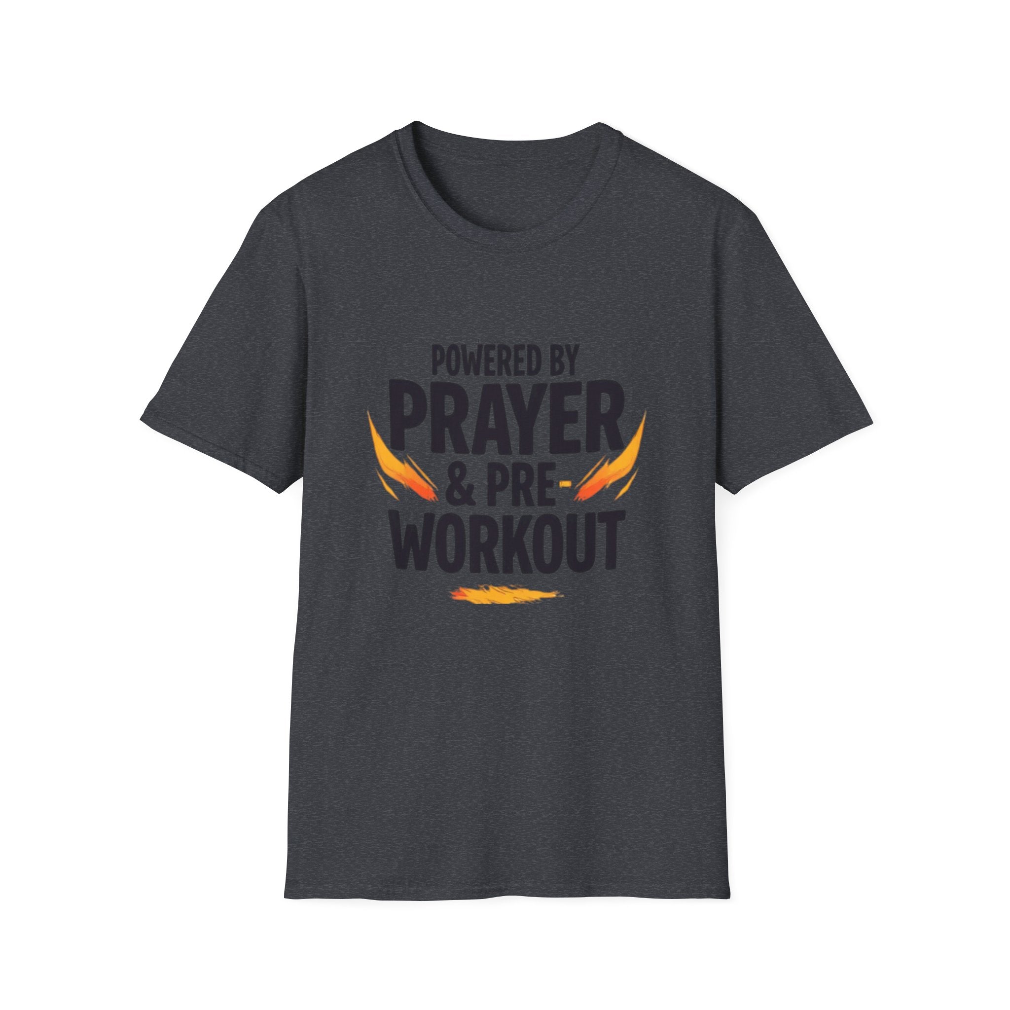 Prayer & Pre-Workout T-Shirt — "Powered by Prayer & Pre-Workout" Christian Fitness Tee