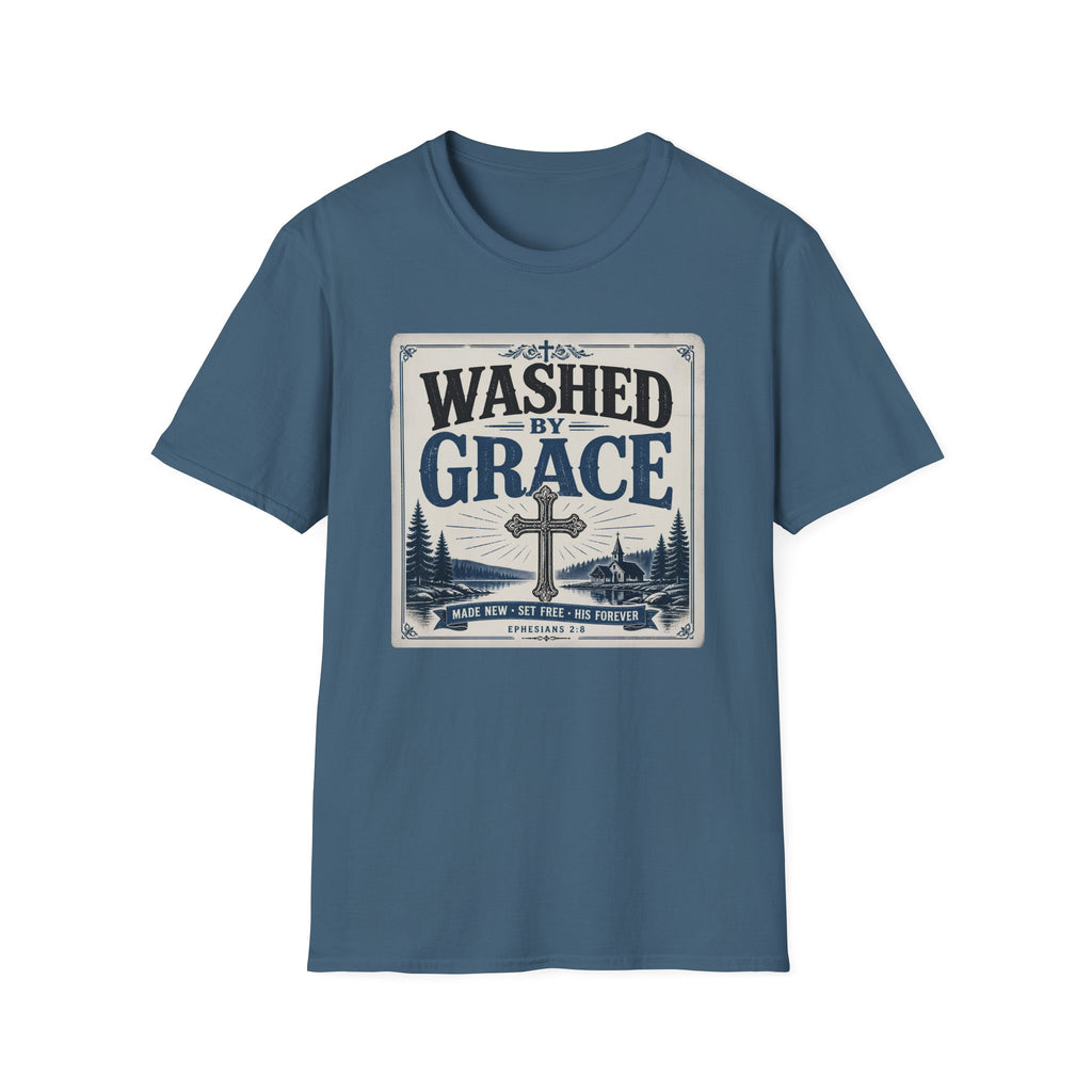 Washed By Grace T‑Shirt — Christian Faith Cross Tee
