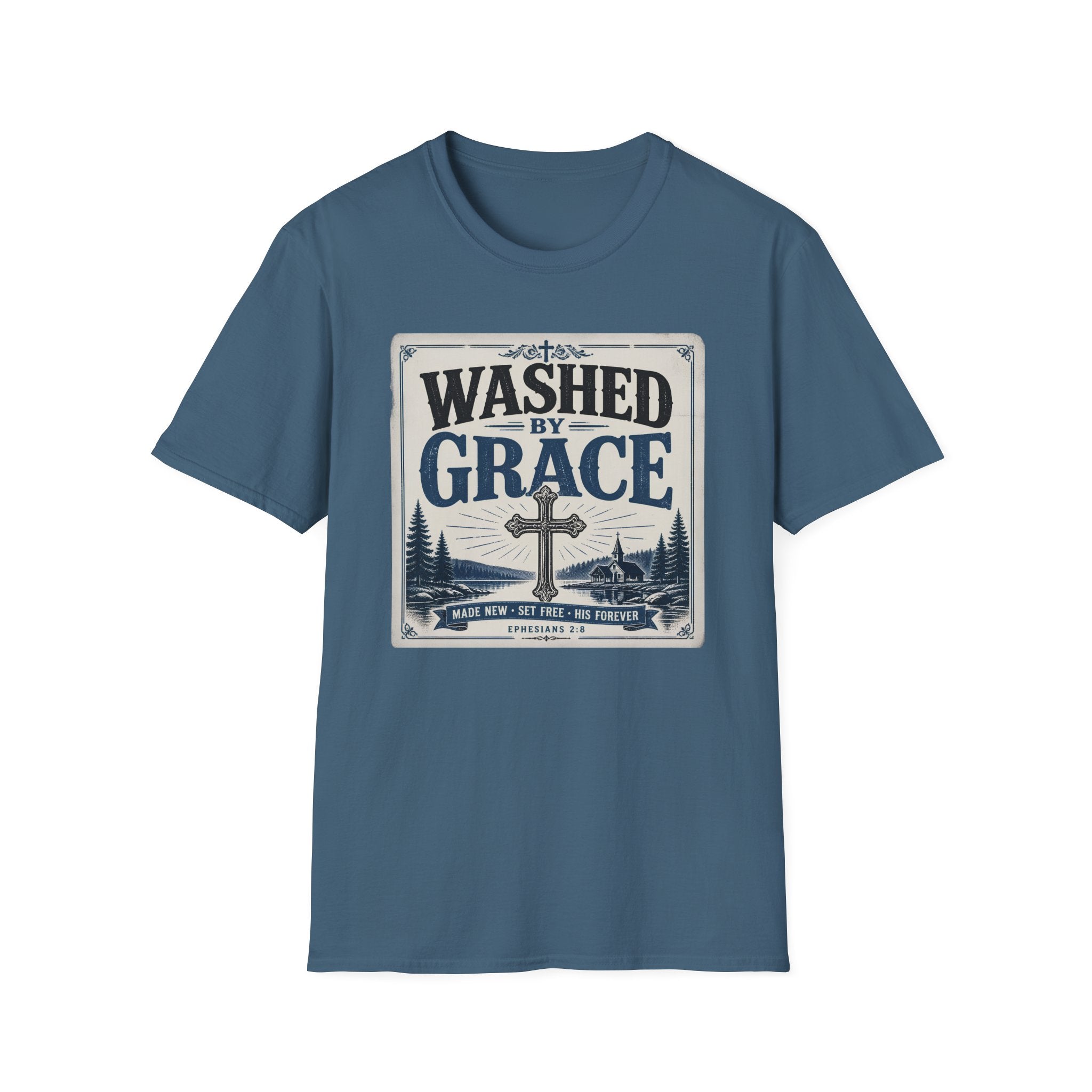Washed By Grace T‑Shirt — Christian Faith Cross Tee