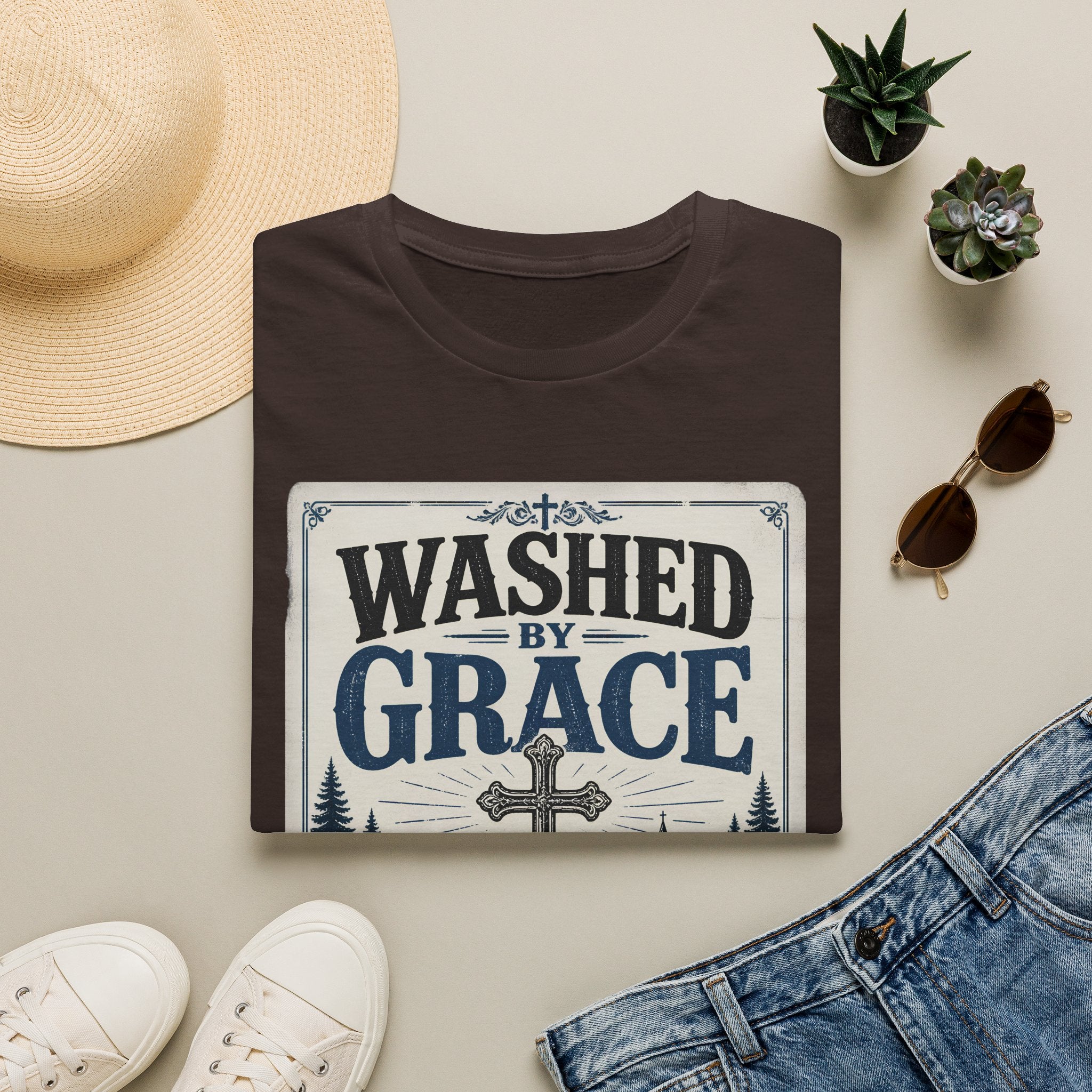 Washed By Grace T‑Shirt — Christian Faith Cross Tee