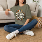 Jesus Saves T‑Shirt — Faith Graffiti Cross Christian Tee