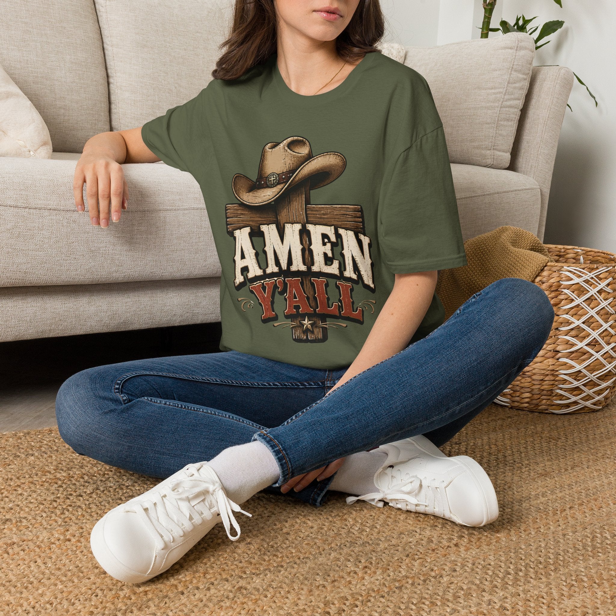 Amen Y’all Cowboy T-Shirt — Western Cross & Hat Graphic Tee