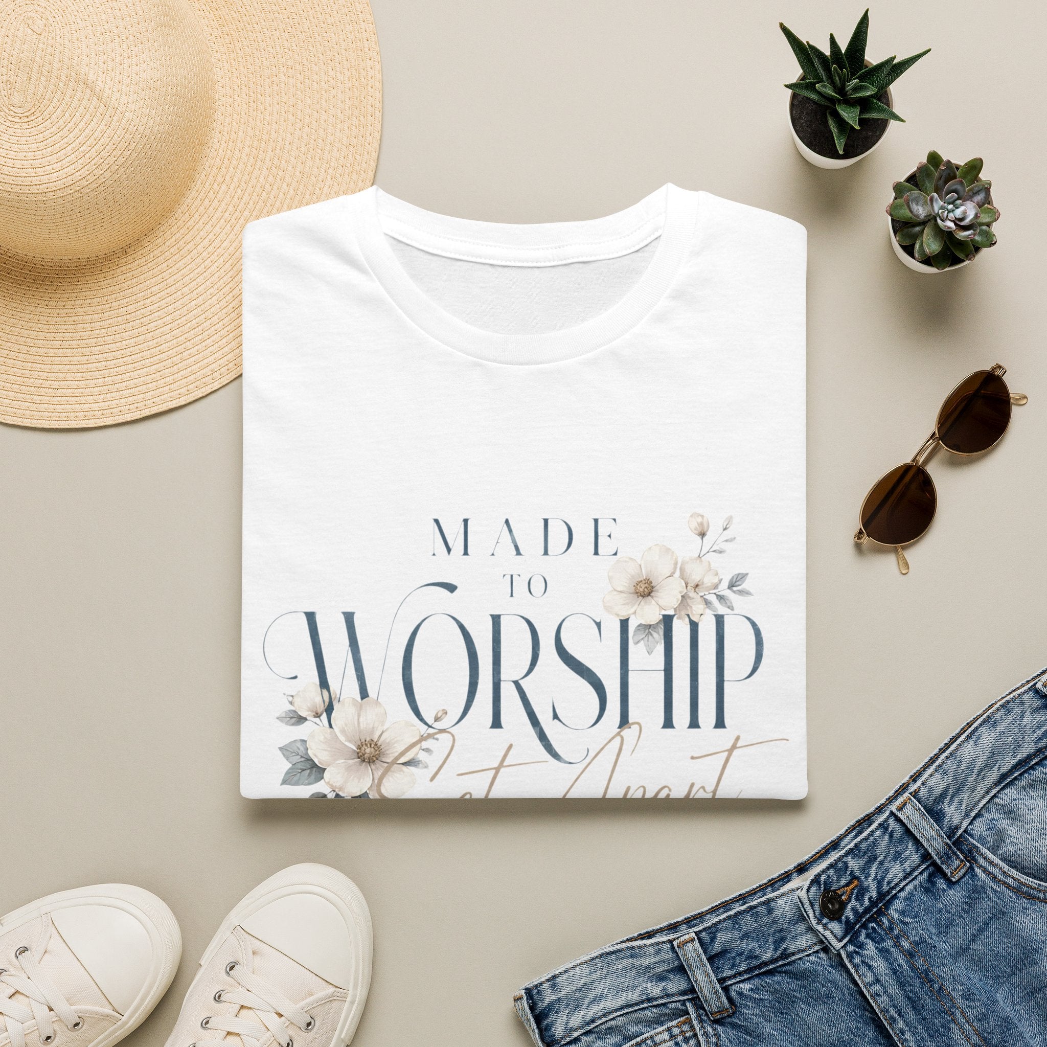 Made to Worship T-Shirt — Floral Christian Faith Tee