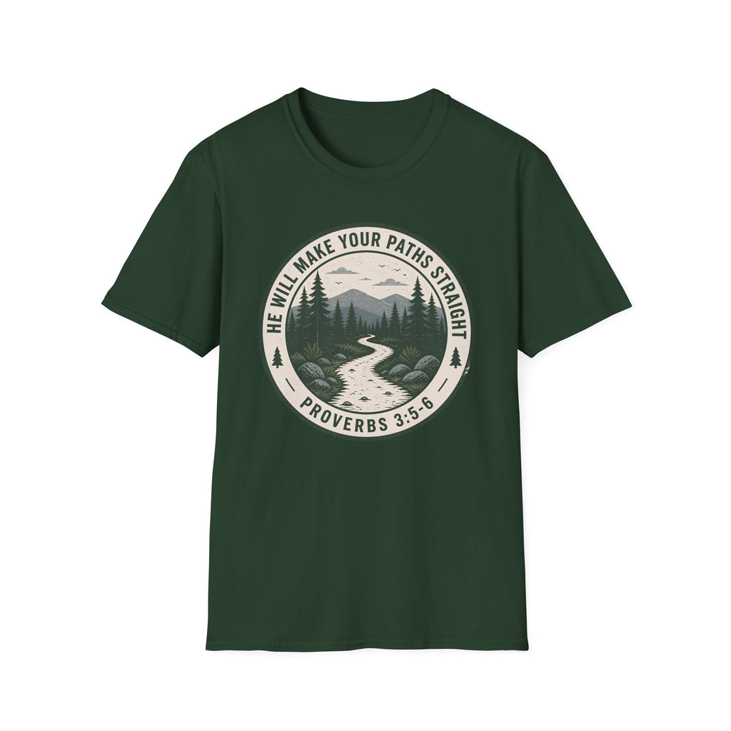 T-Shirt — 'He Will Make Your Paths Straight' Proverbs 3:5-6 Christian Nature Tee