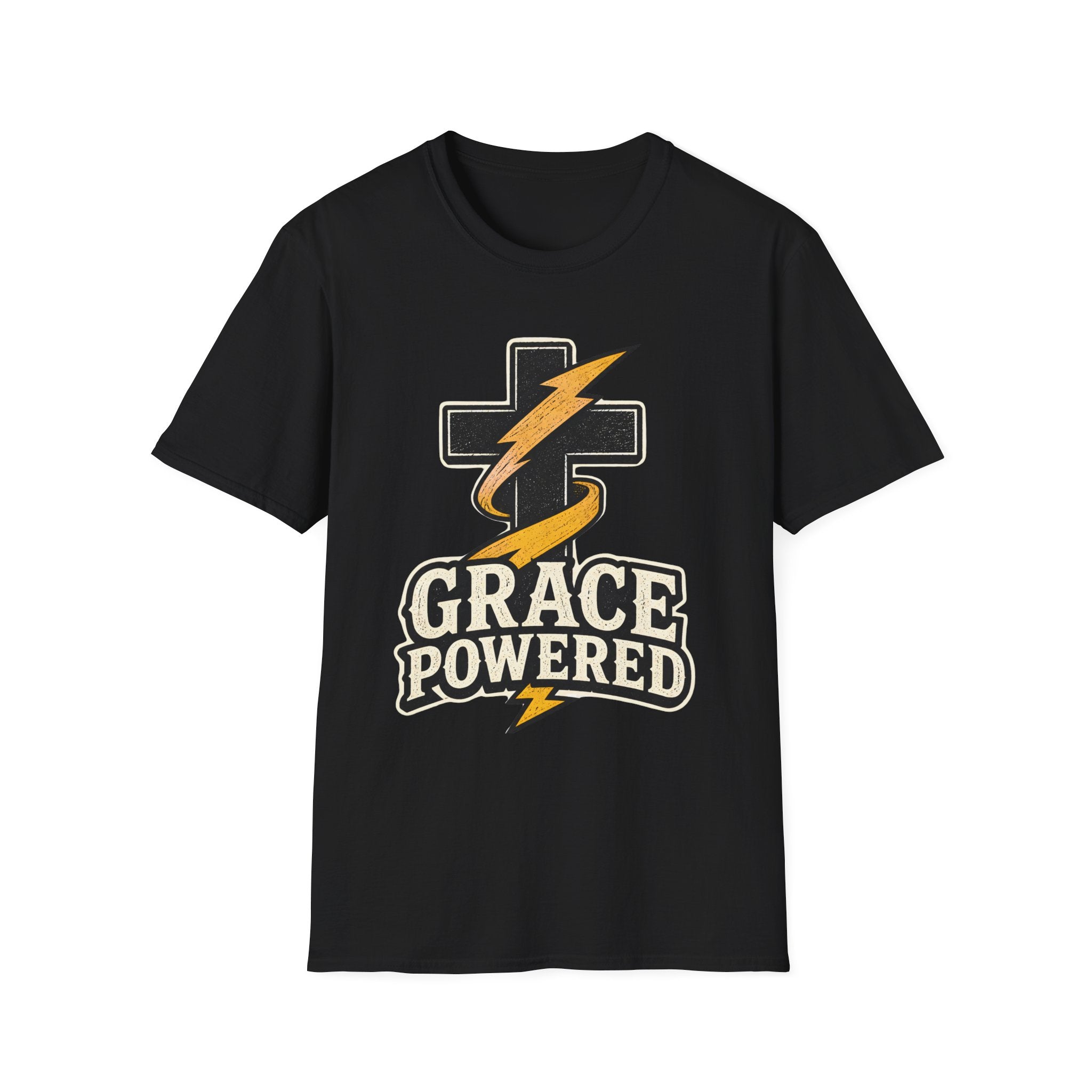 Grace Powered T-Shirt — Faith Cross with Lightning Christian Tee