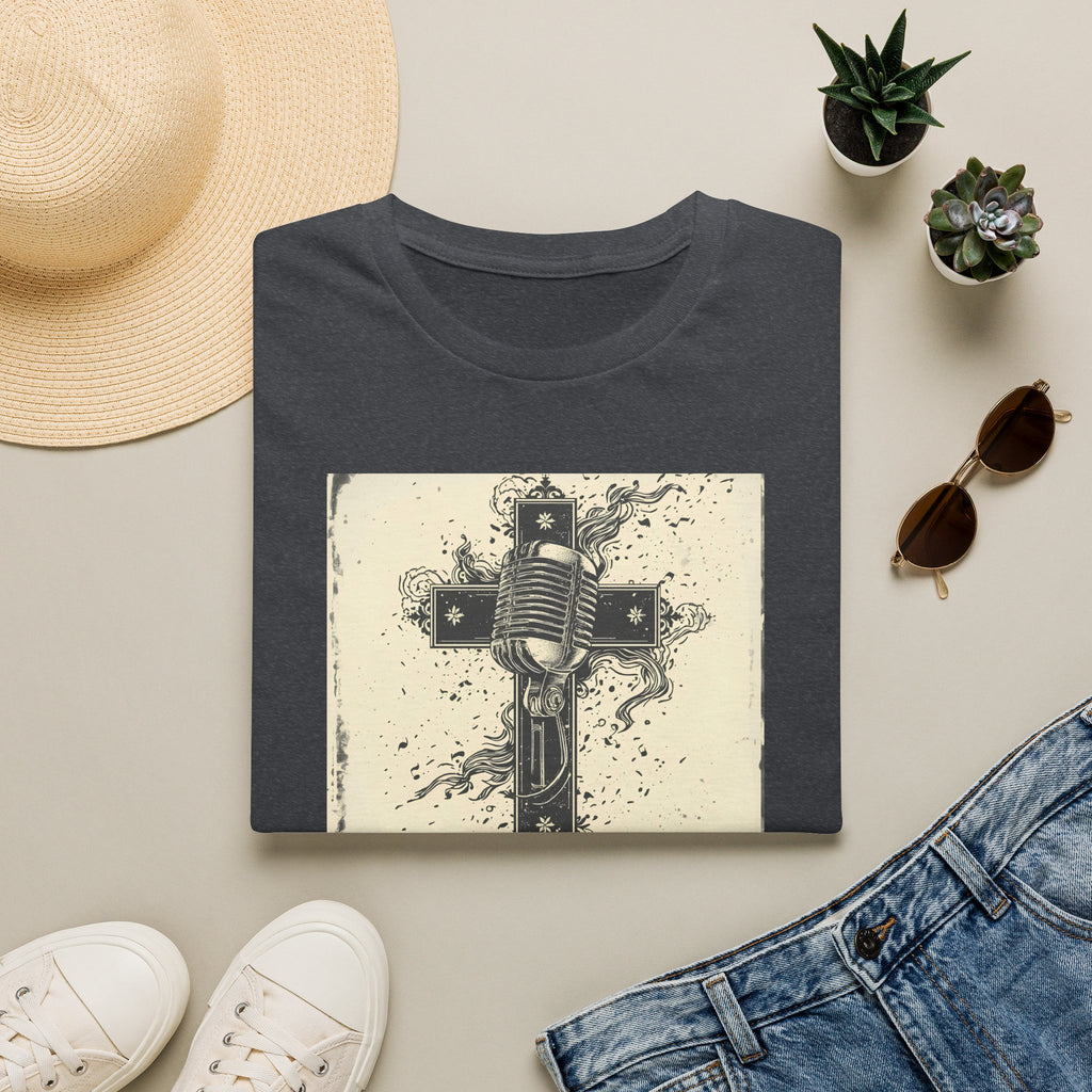 Vintage Microphone Cross T-Shirt — Retro Gospel Music Tee
