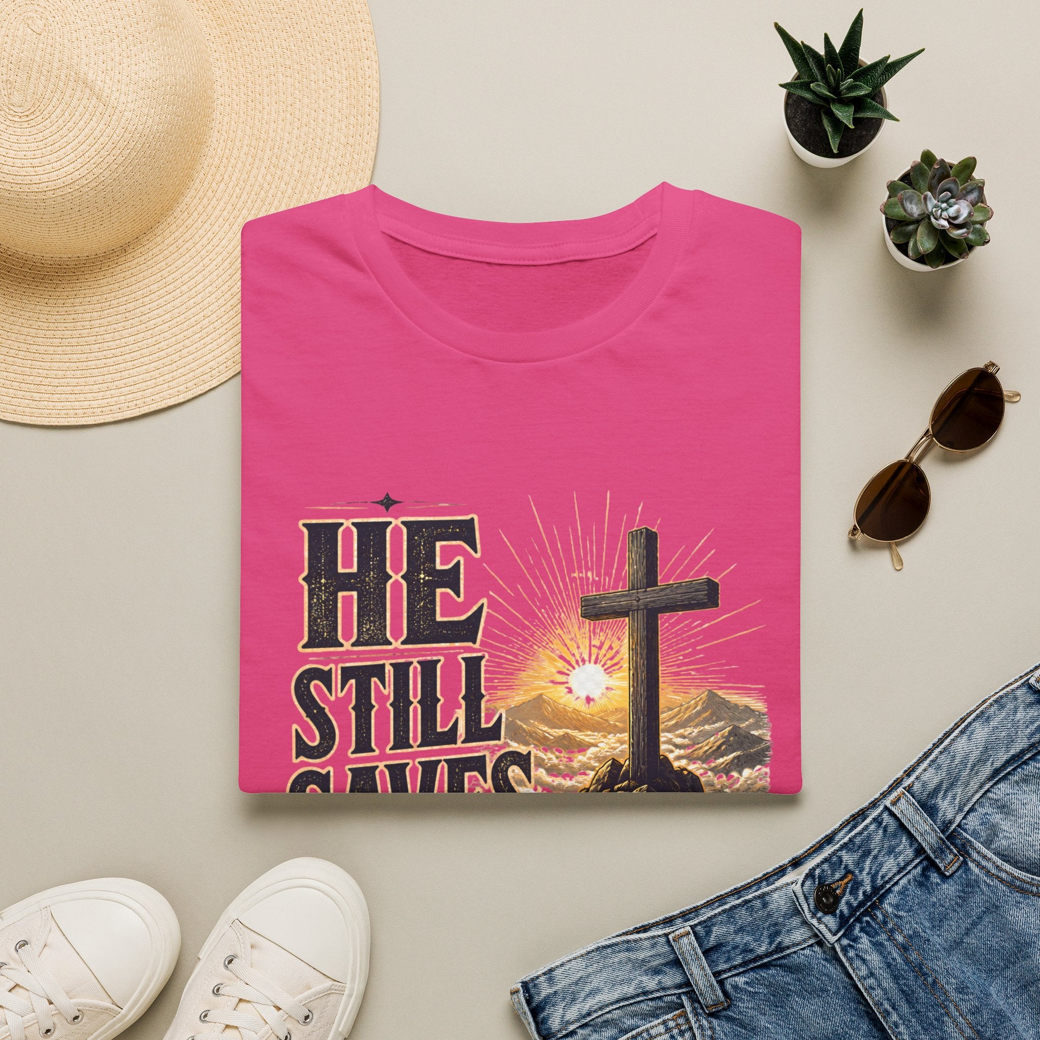 He Still Saves T-Shirt — Christian Cross Faith Graphic Tee