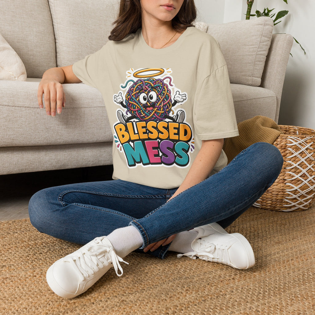Blessed Mess T-Shirt — Cute Angelic Tangled Yarns Graphic Tee