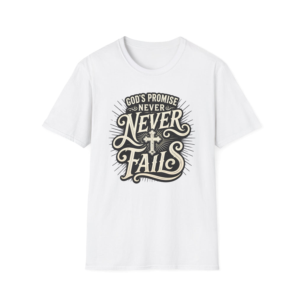 T-Shirt — “God’s Promise Never Never” Christian Faith Graphic