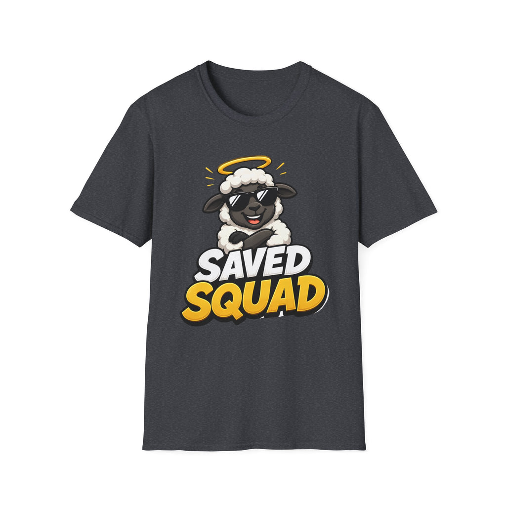 Saved Squad T‑Shirt — Cute Angel Sheep Graphic Tee for Christian Youth & Church Groups