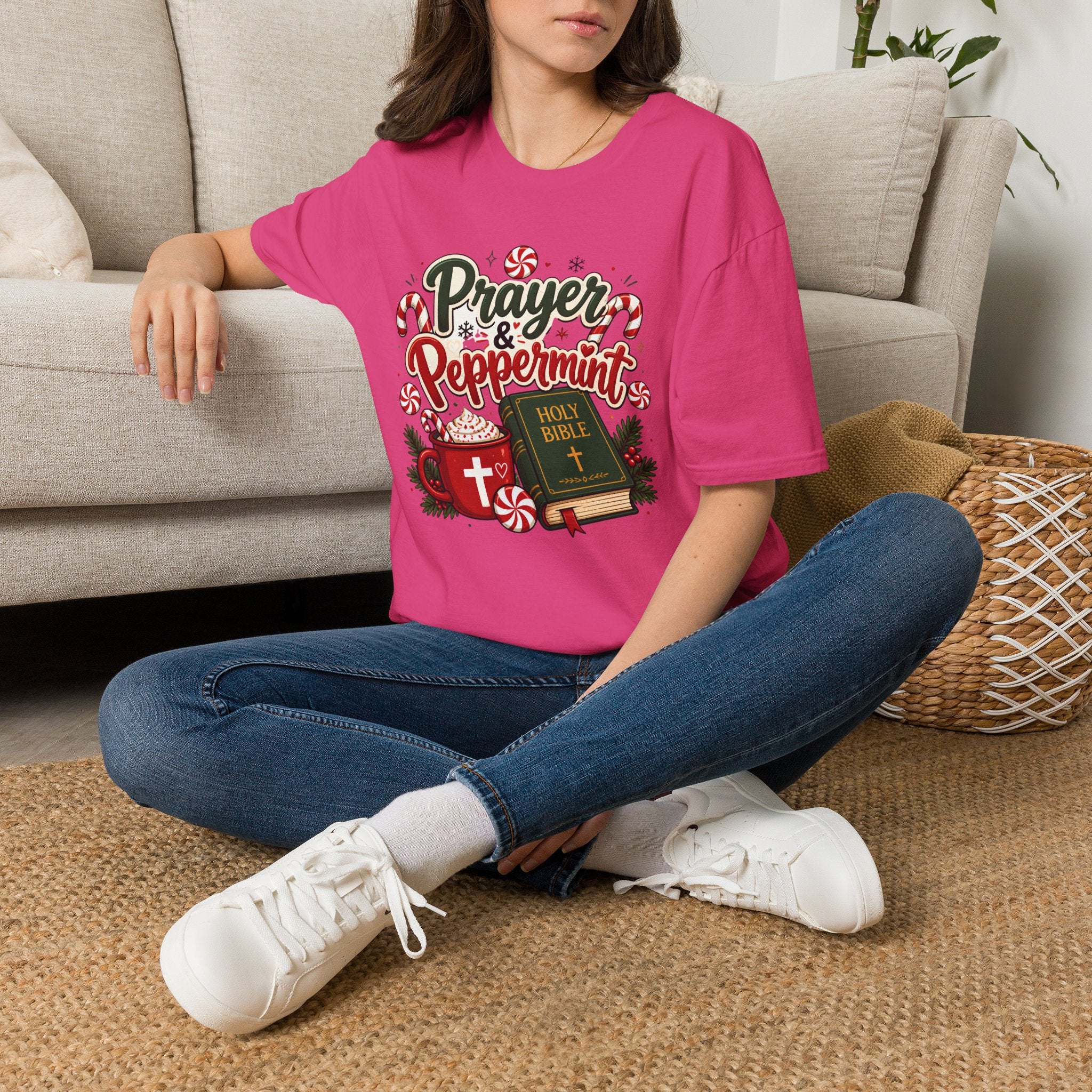 Prayer & Peppermint Christmas T-Shirt — Festive Bible Holiday Tee
