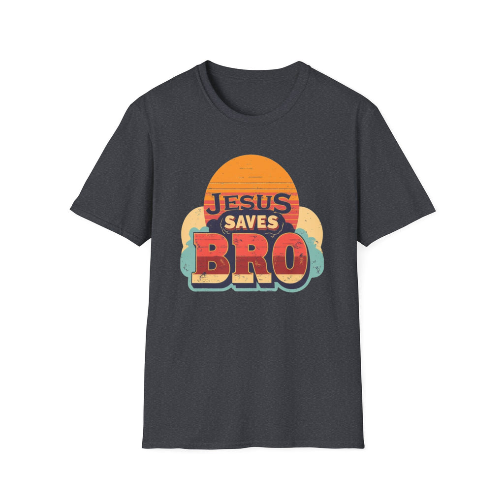 Christian T-Shirt — "Jesus Saves Bro" Retro Sunset Tee