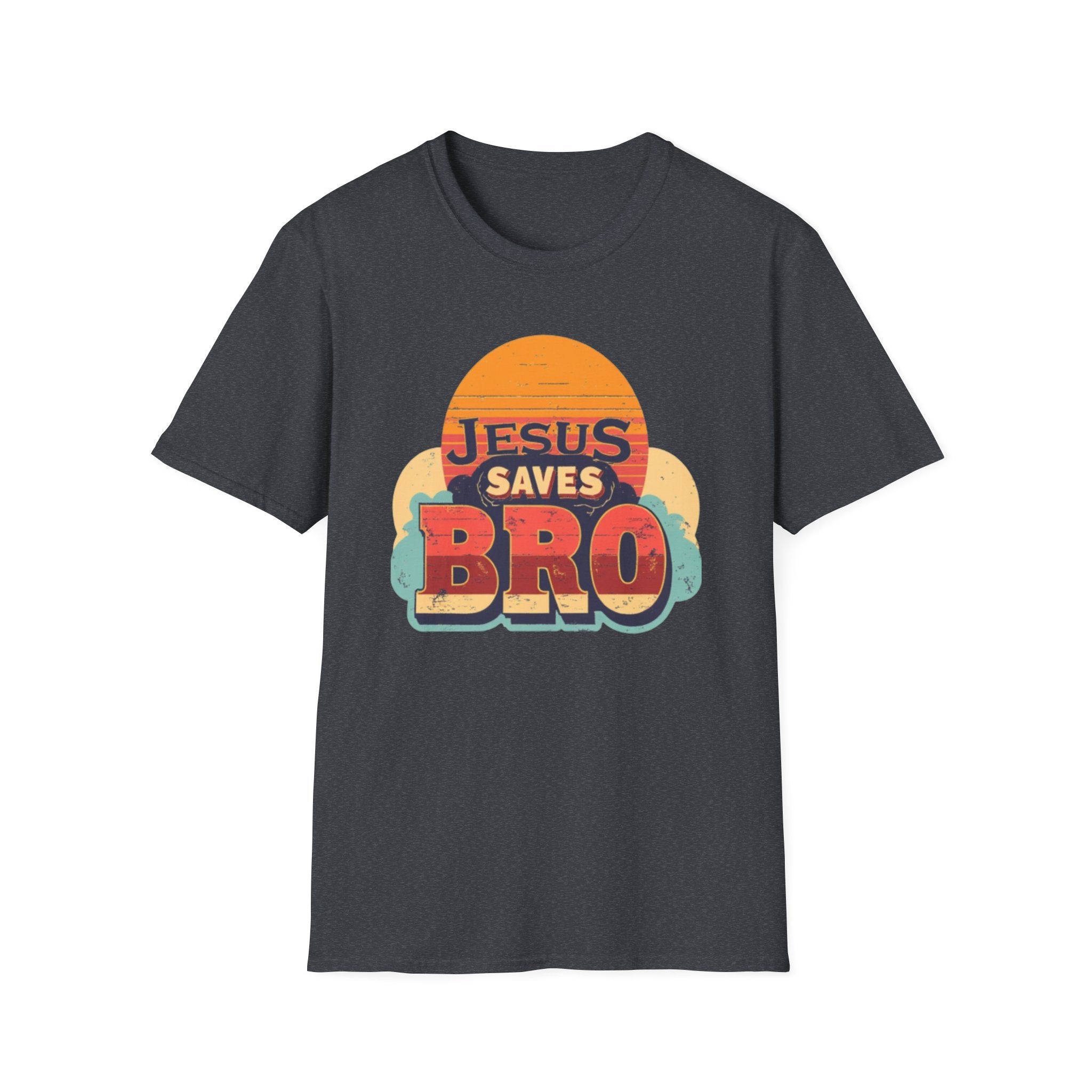 Christian T-Shirt — "Jesus Saves Bro" Retro Sunset Tee