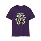 T-Shirt — “God’s Promise Never Never” Christian Faith Graphic