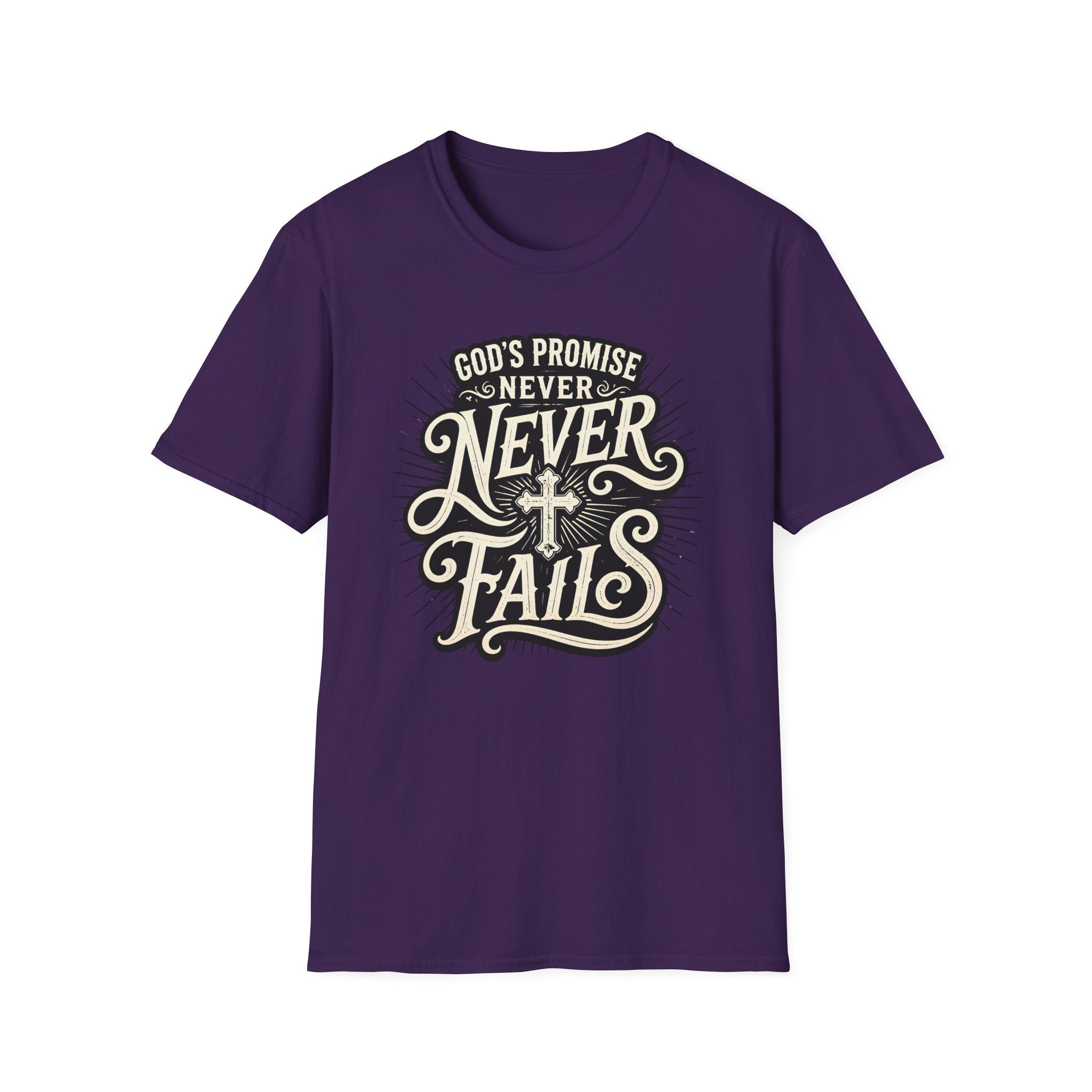 T-Shirt — “God’s Promise Never Never” Christian Faith Graphic
