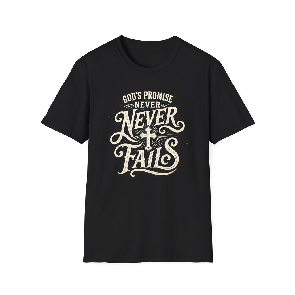 T-Shirt — “God’s Promise Never Never” Christian Faith Graphic