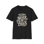 T-Shirt — “God’s Promise Never Never” Christian Faith Graphic