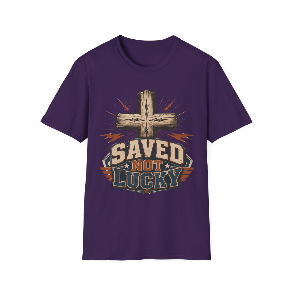 Saved Not Lucky T-Shirt — Christian Cross Faith Graphic Tee