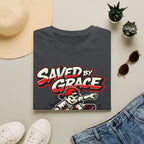 Saved by Grace T‑Shirt — Skateboard Faith Graphic