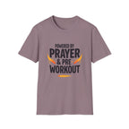 Prayer & Pre-Workout T-Shirt — "Powered by Prayer & Pre-Workout" Christian Fitness Tee