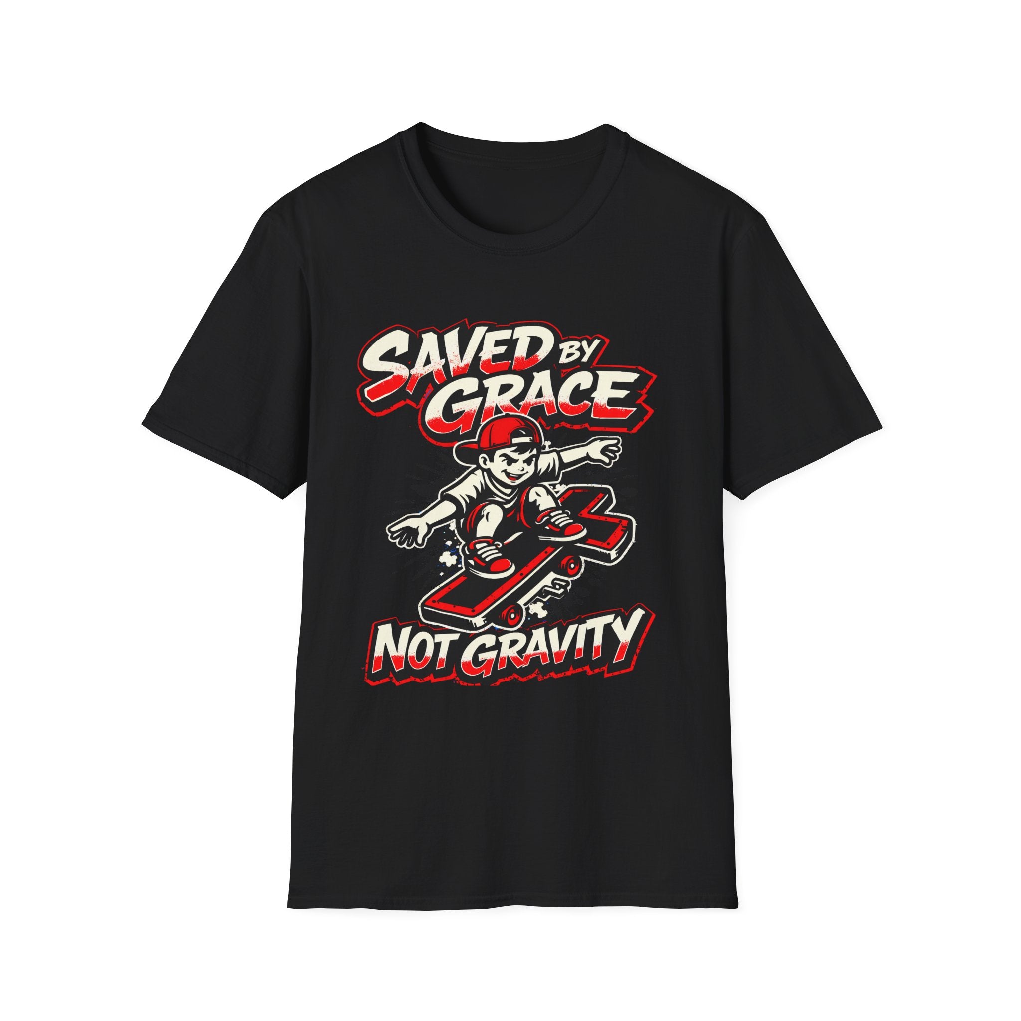Saved by Grace T‑Shirt — Skateboard Faith Graphic